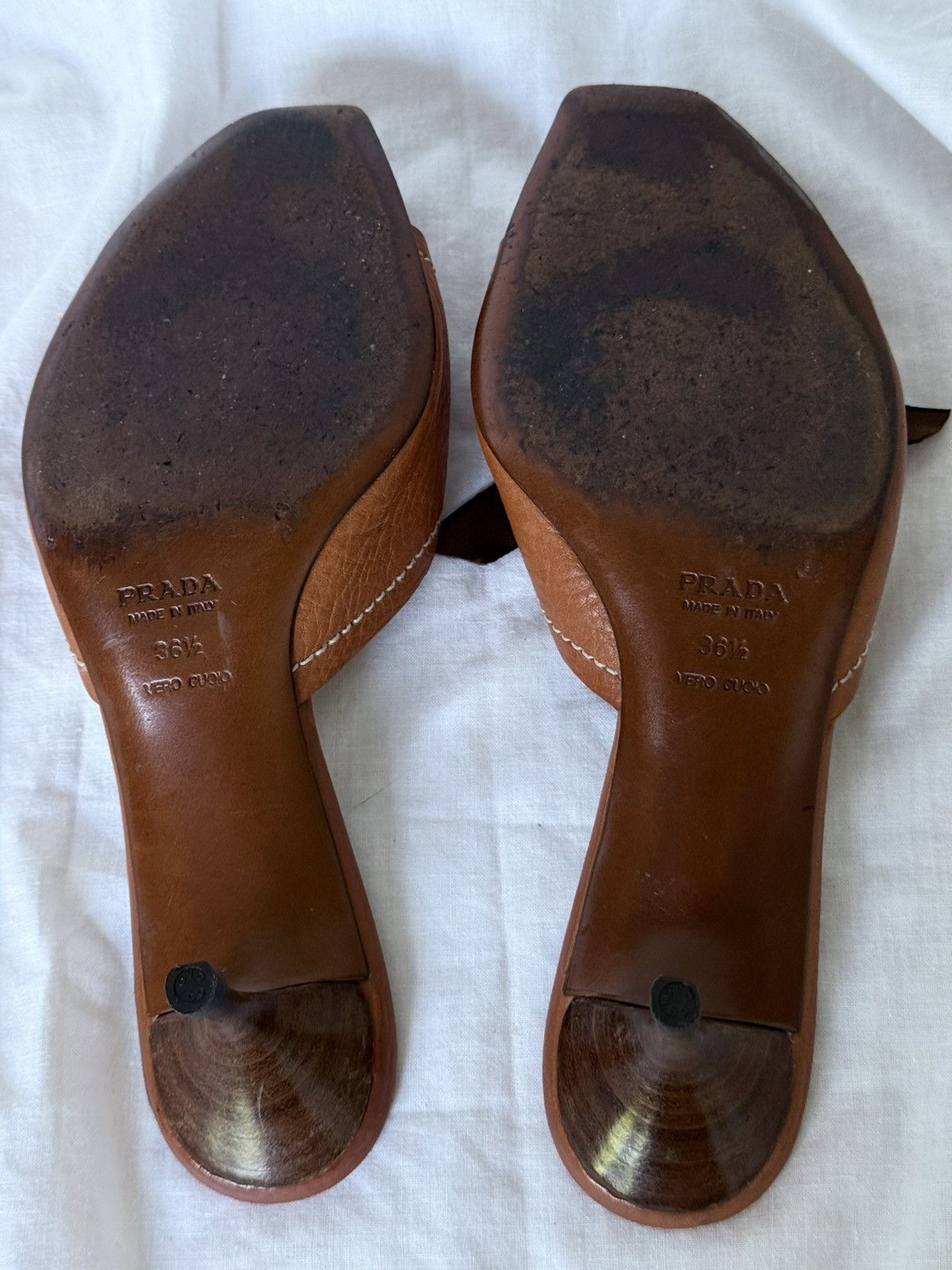 Prada Leather Brown Velvet Bows Mules Kitten Heels