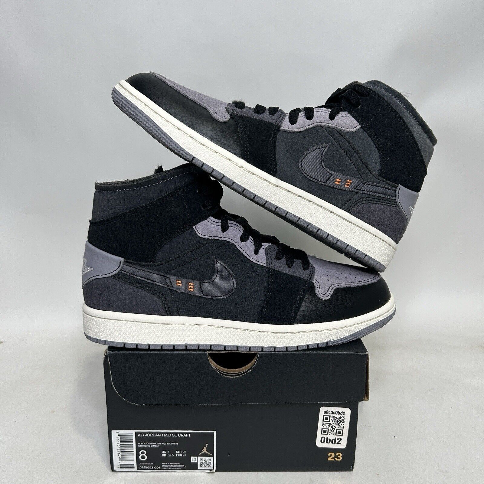 Nike Nike Air Jordan 1 Mid Craft Inside Out “Black Cement Grey” Size US 8 / EU 41 - 1 Thumbnail