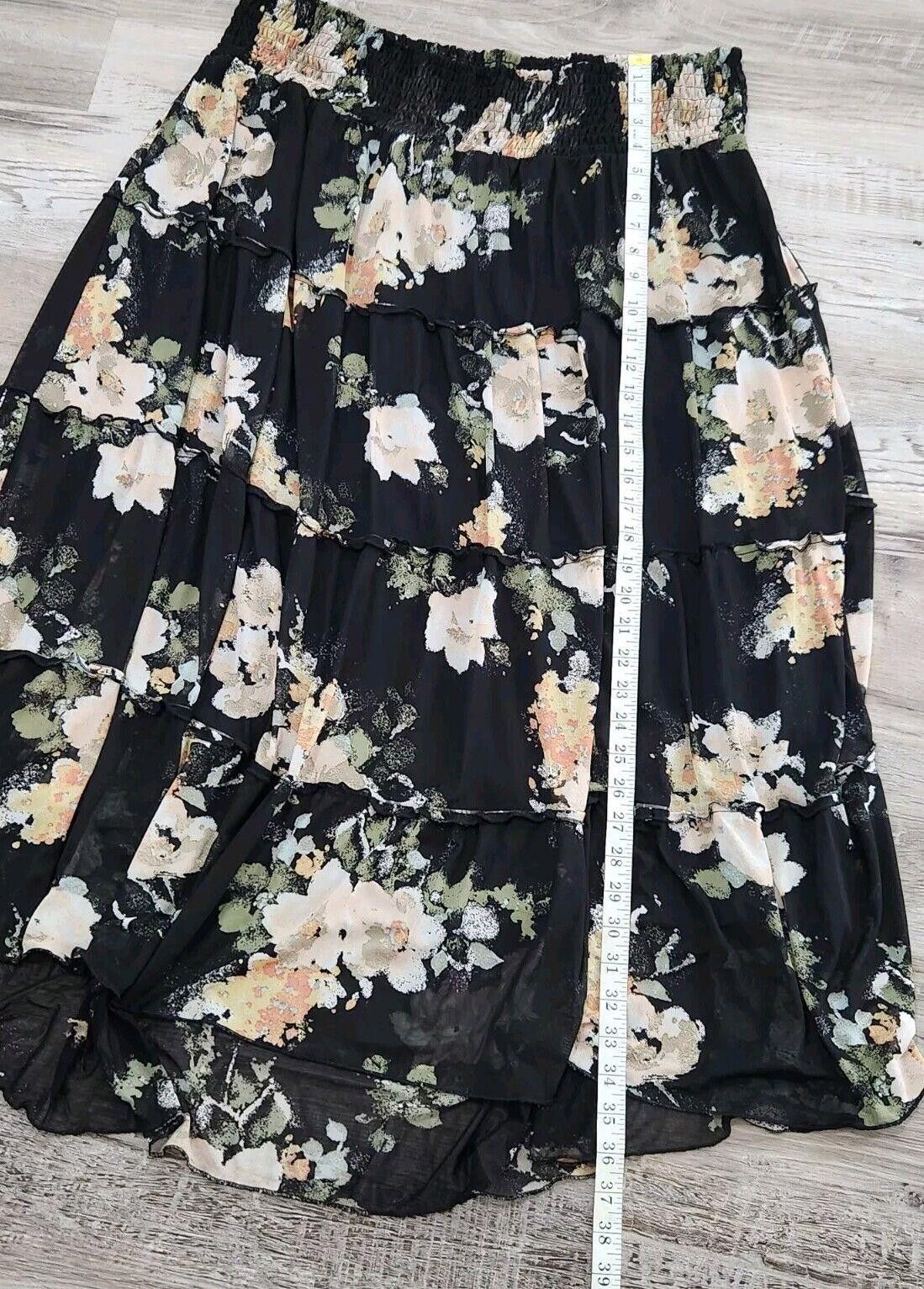 Designer American Rag Cie Maxi Skirt 2x Plus Size Lined Black Floral Size 42" / US 20 - 6 Thumbnail