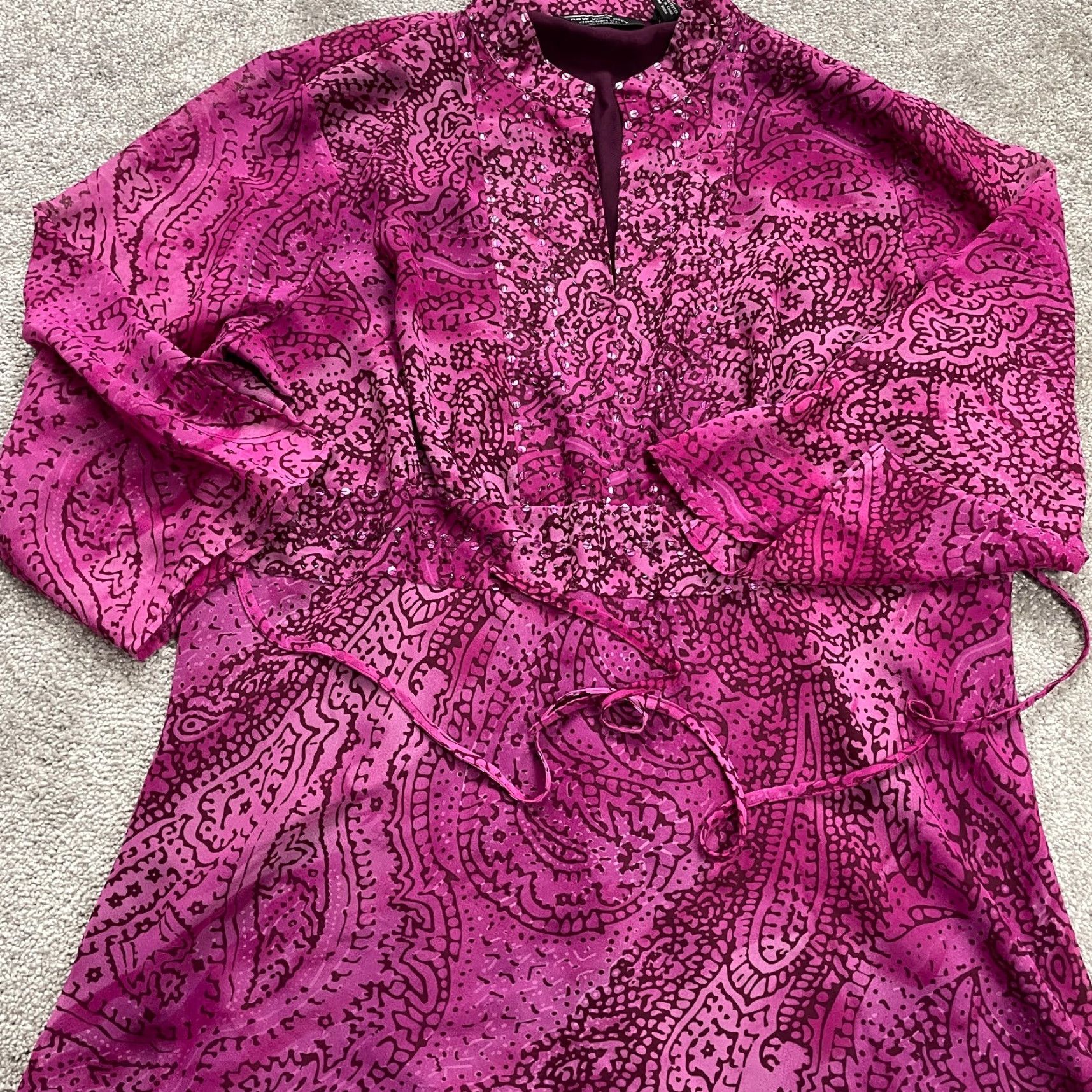 Vintage New York City Design Co. A-Line Dress Womens 3XL Purple Paisley Belted Casual Size XXL / US 16-18 / IT 52-54 - 3 Thumbnail