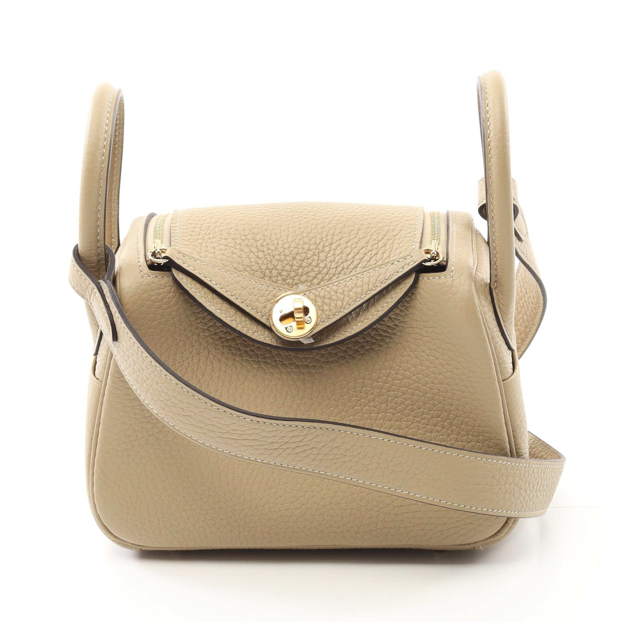 Hermes Hermes Lindy Mini Trench Etoupe Shoulder Bag Clemence Leather Beige Gold Hardware Double Engraved Size ONE SIZE - 1 Thumbnail