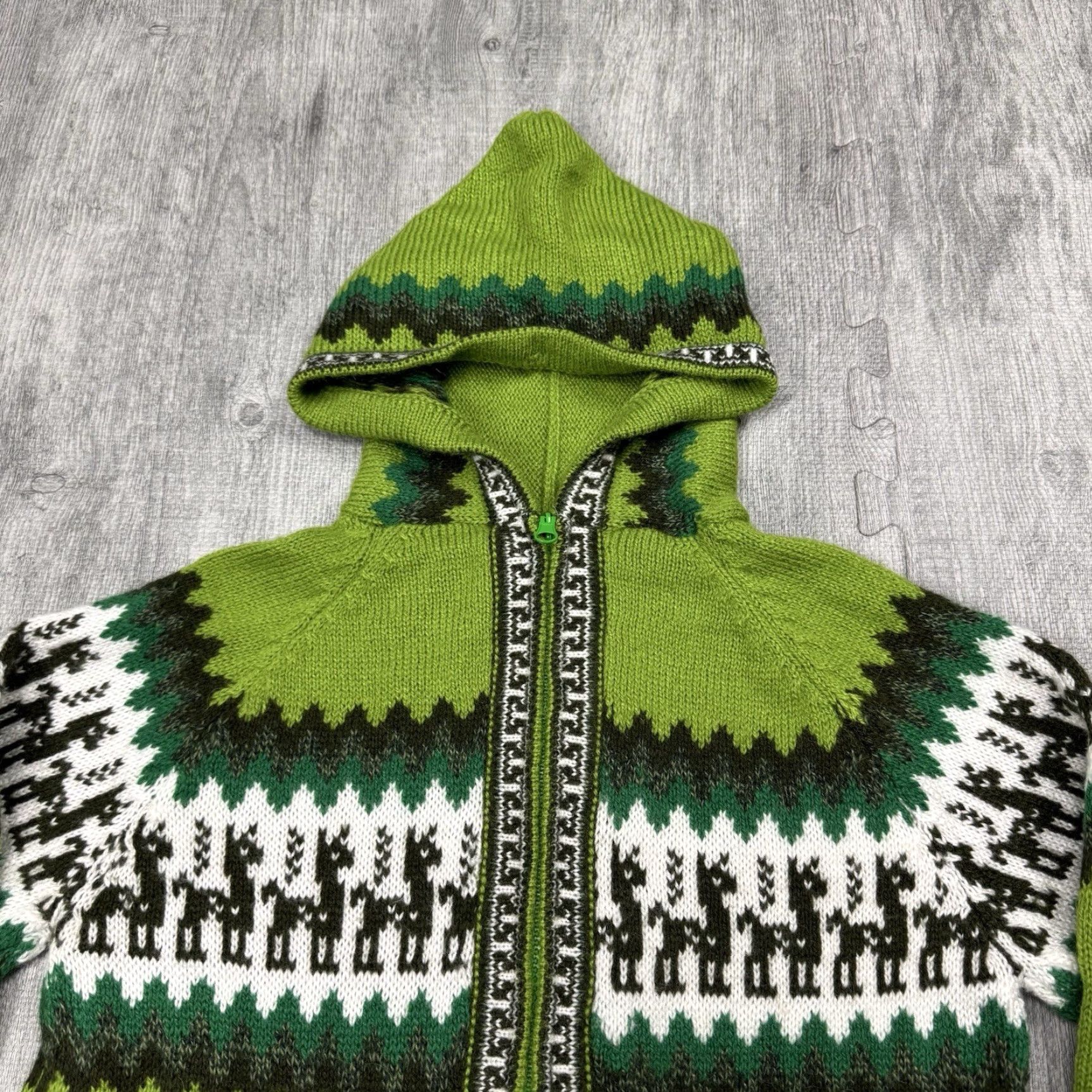 Vintage VINTAGE ALPACA WOOL AZTEC KNIT HOODED SWEATER WOMENS XS PETITE GREEN FULL ZIP Size XS / US 0-2 / IT 36-38 - 2 Thumbnail