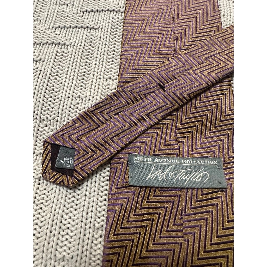Lord & Taylor Lord and Taylor bronze metallic chevron silk tie Size ONE SIZE - 3 Thumbnail