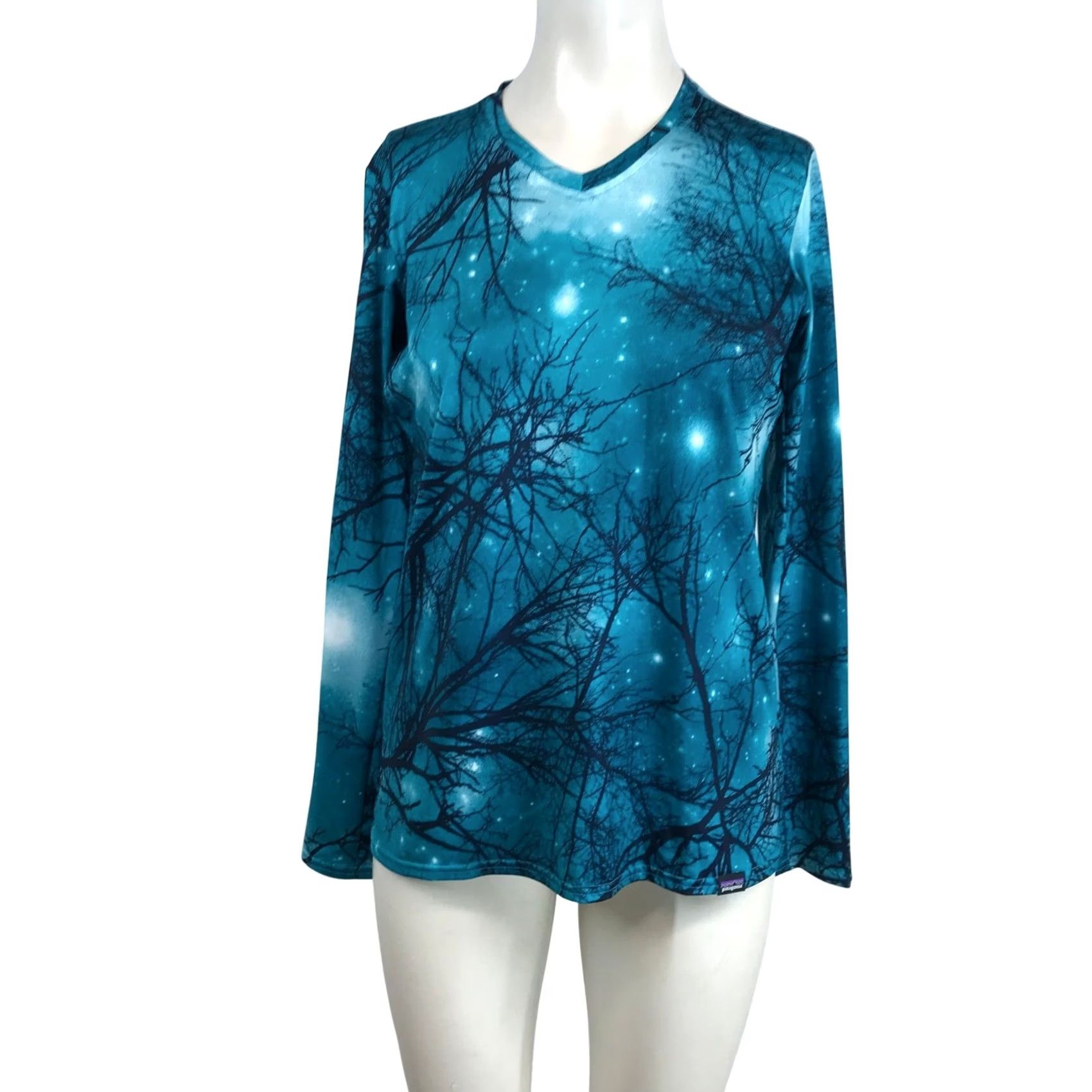 Patagonia VINTAGE Capilene Daily Baselayer Women S Teal Blue Winter Trees Starry Night Size ONE SIZE - 2 Thumbnail