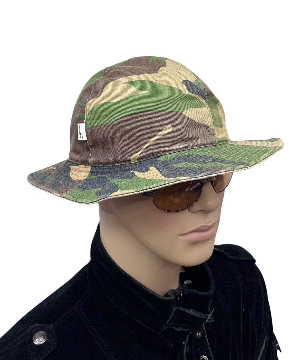 Vintage BEAMS JAPAN Green Camo 4 Panel Reversible Bucket Hat