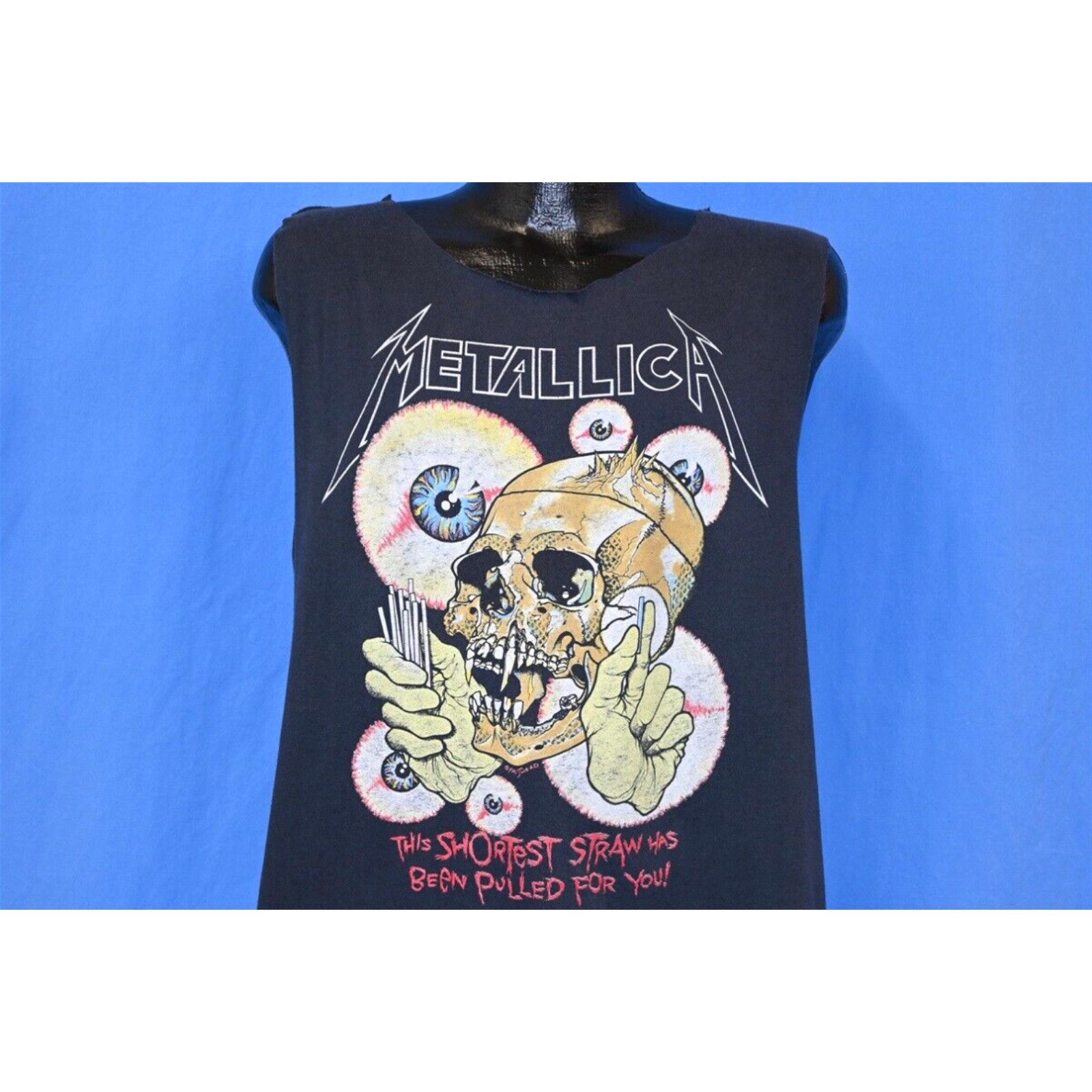 image of Vintage VTG 90's Metallica Pushead Shortest Straw Skull Eye Rock Metal Band Cut T-Shirt L in White 