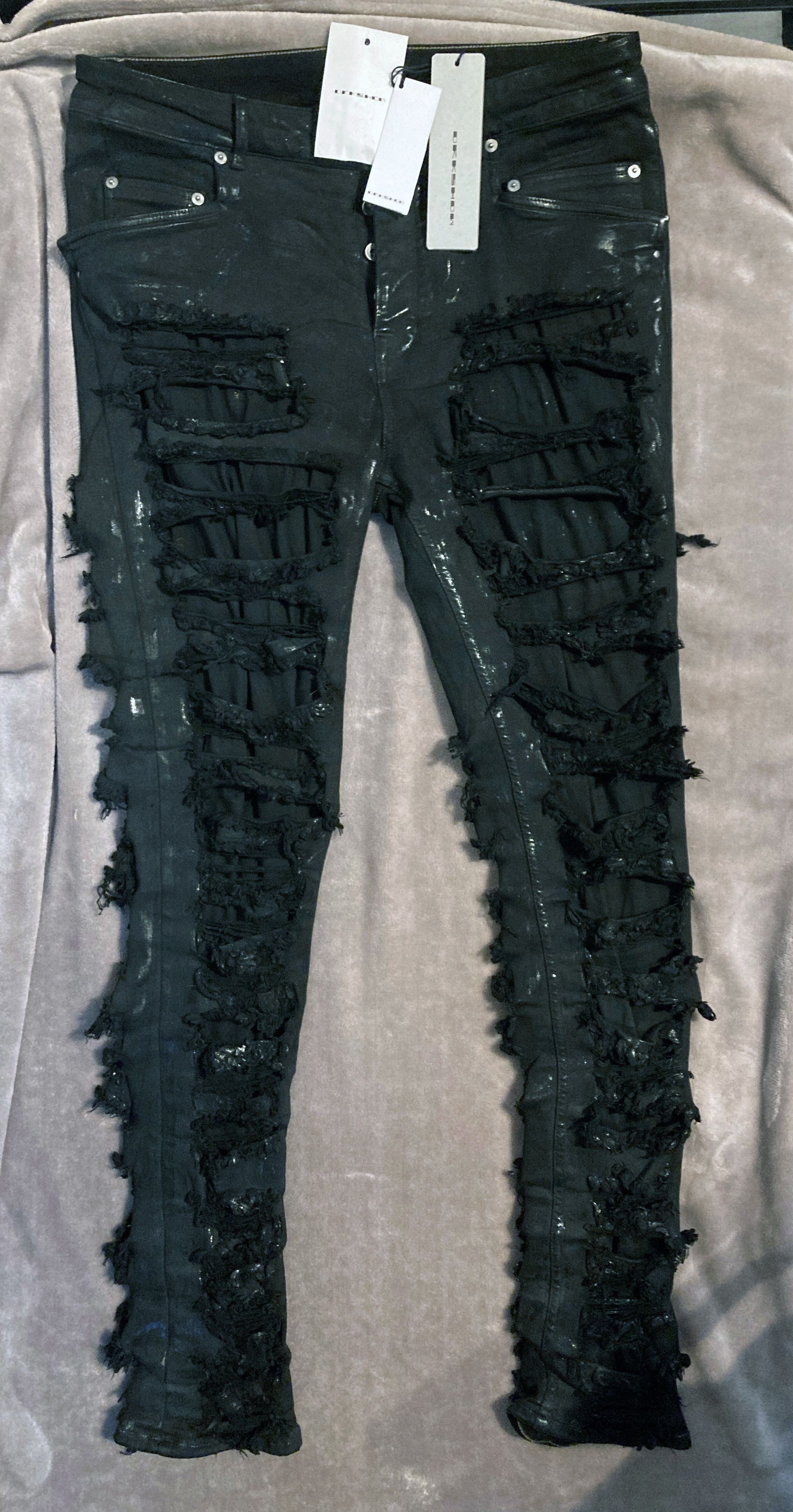 Rick Owens SLASHED TYRON CUT DENIM BLACK Size US 34 / EU 50 - 8 Thumbnail