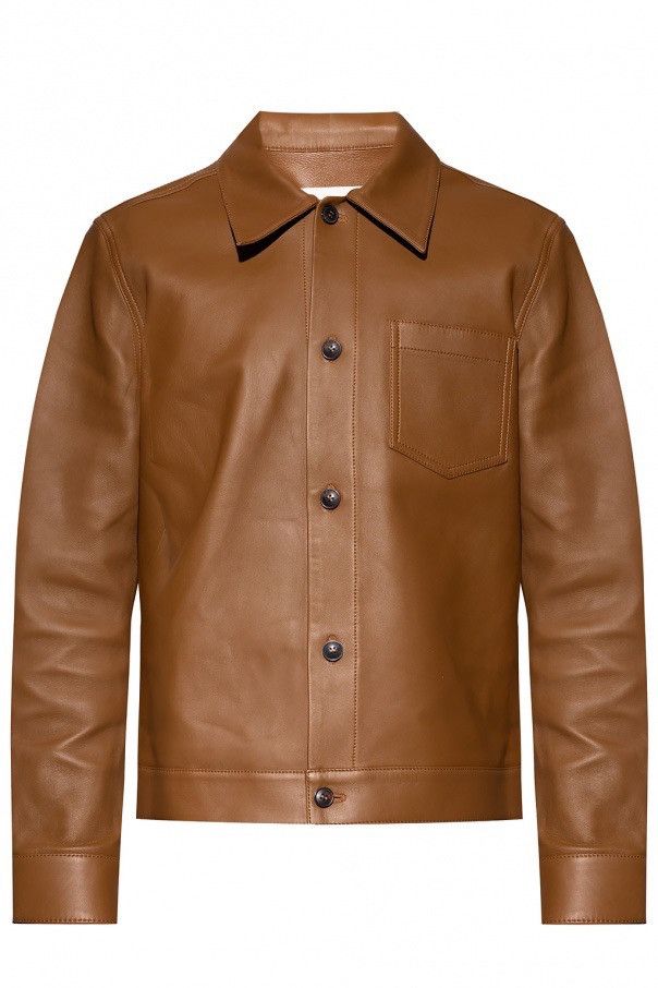 AMI NEW M Tan Brown Lamb Leather Classic Leather Buttoned Jacket Size US M / EU 48-50 / 2 - 1 Thumbnail