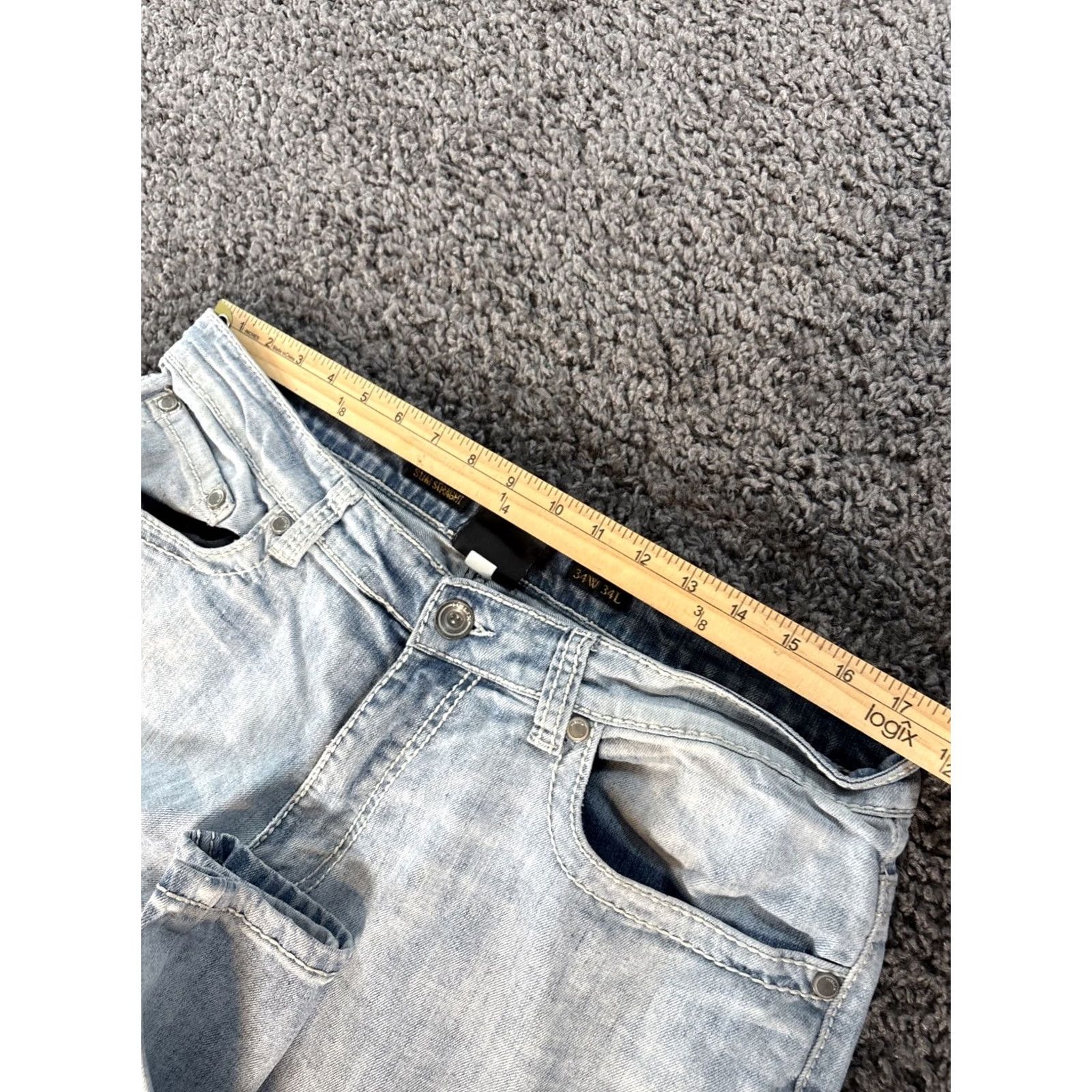 Vintage Helix Jeans Mens 34x34 Blue Slim Straight Distressed Medium Wash Stretch 5-Pocket Size US 34 / EU 50 - 4 Thumbnail