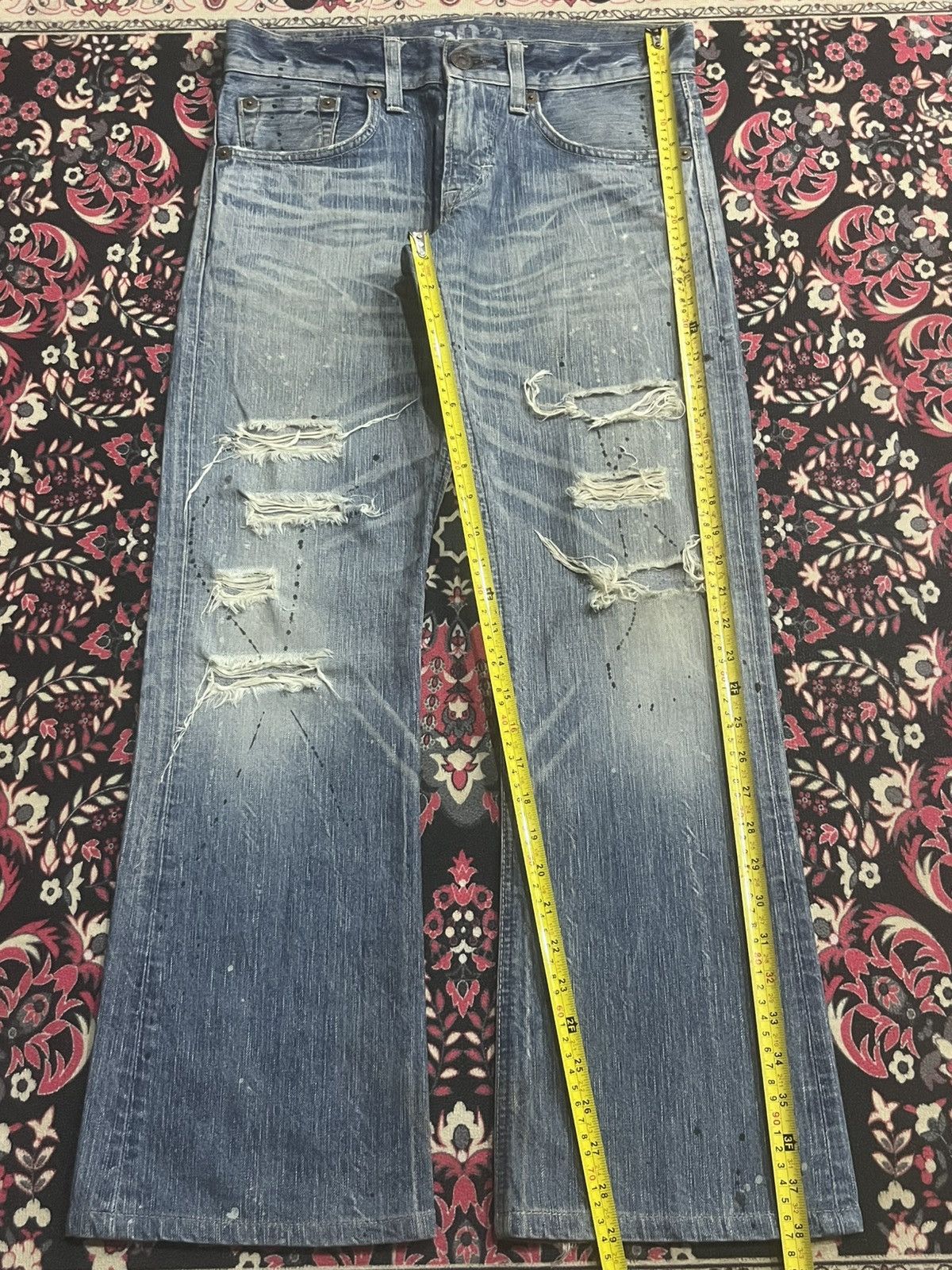 Tornado Mart Edwin 503 Blue Trip Distressed Paint Splattered Flare Jeans Size US 28 / EU 44 - 11 Thumbnail