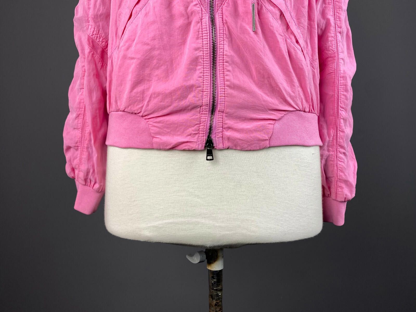 Designer Marc Cain Pink Nylon Geometric Full Zip Hooded Jacket Size 2 Size XS / US 0-2 / IT 36-38 - 3 Thumbnail
