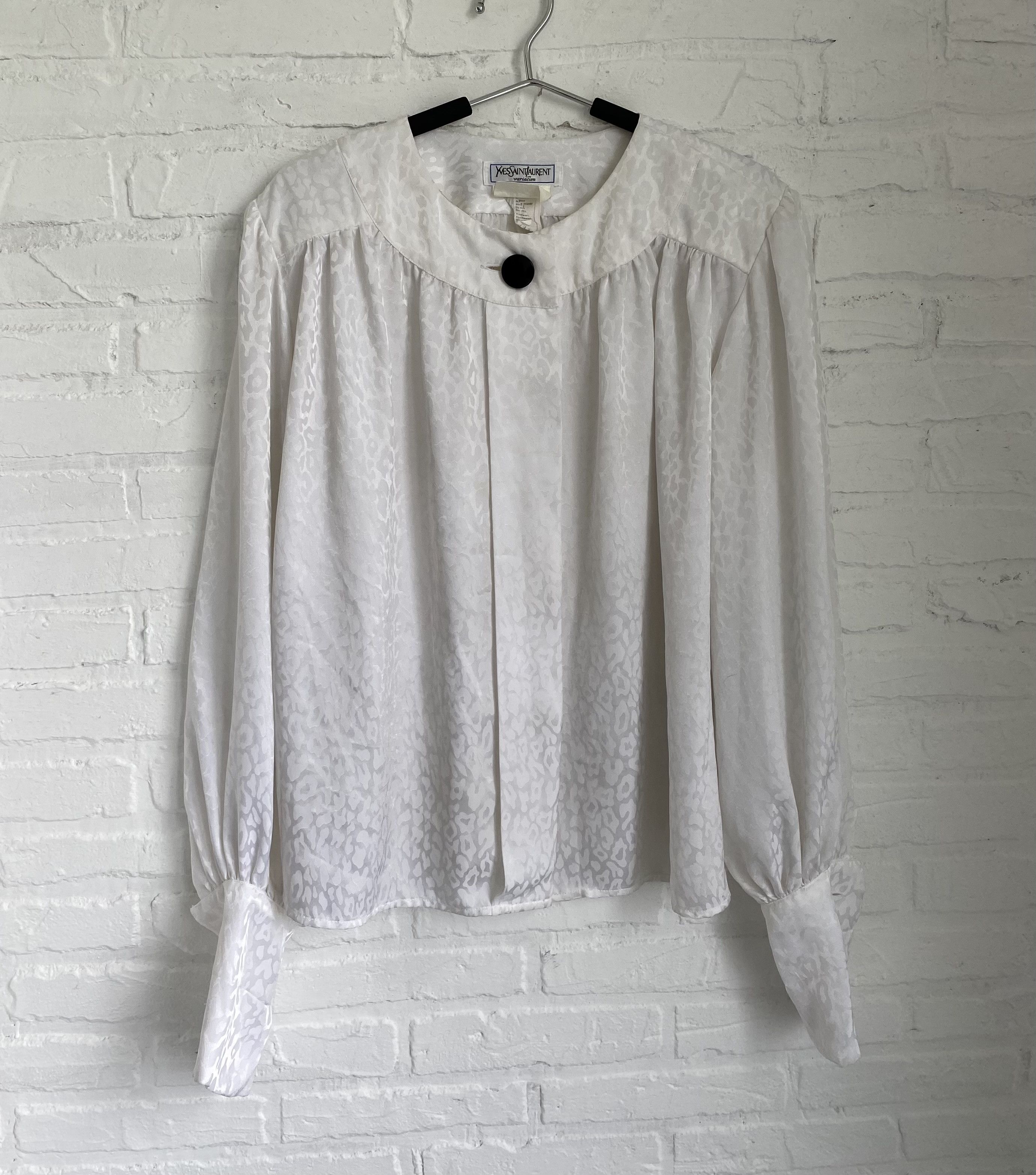 image of Vintage 80’S YVES Saint Laurent Variation Abstraction Blouse in White, Women's (Size Small)