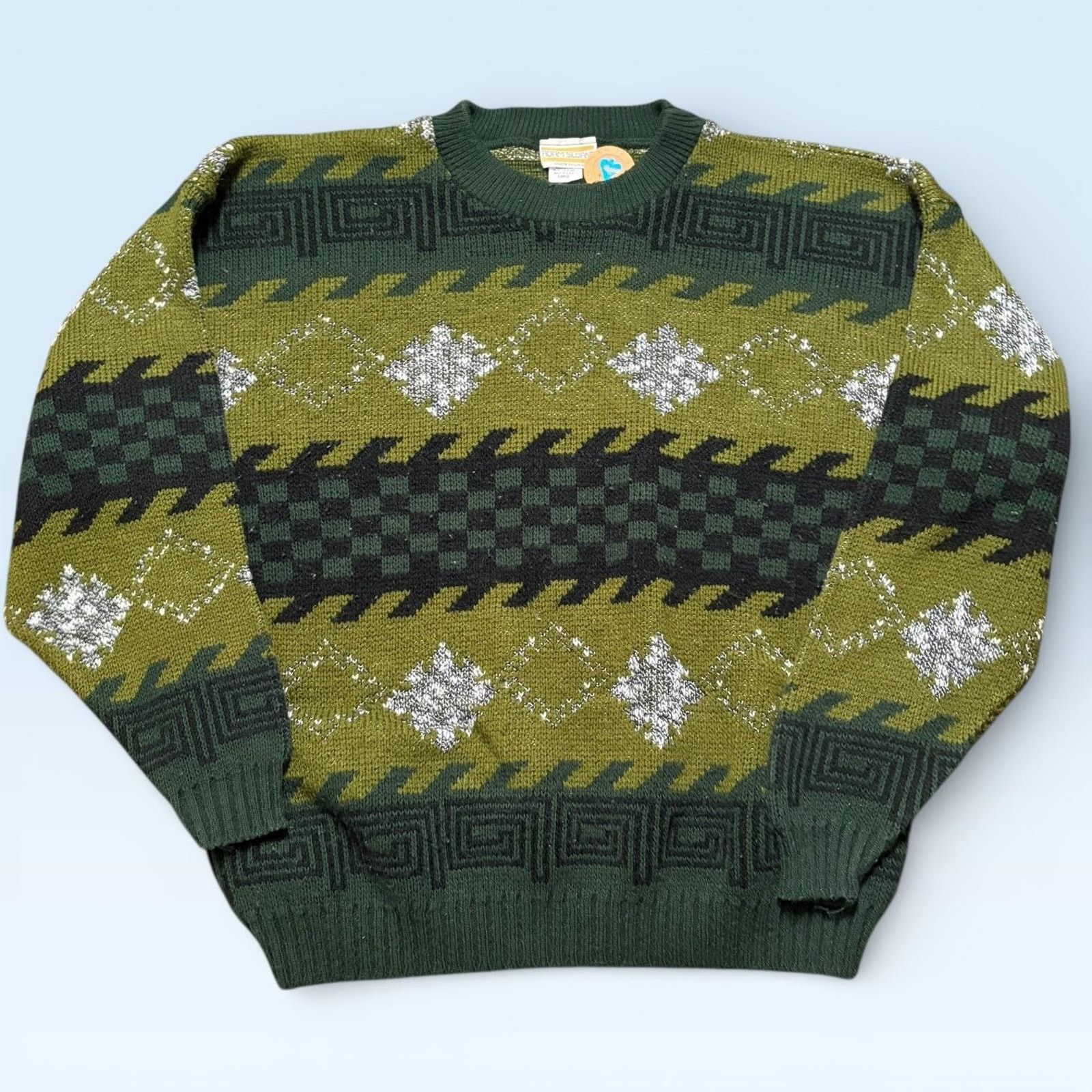 Vintage Vtg Adam Sloane Sweater Mens L Green Geometric Knit USA 90s Size US L / EU 52-54 / 3 - 1 Thumbnail