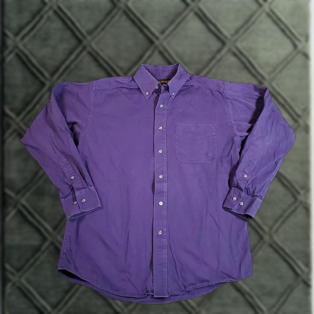 Ariat Ariat Mens Long Sleeve Button Down Shirt M Purple Plaid Button-Up Collared Shirt Size US M / EU 48-50 / 2 - 1 Thumbnail