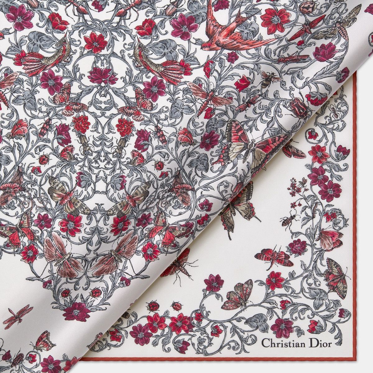 Dior o1bcso1str0226 Size:OS/70 Square Scarf in White/Red Size ONE SIZE - 2 Thumbnail