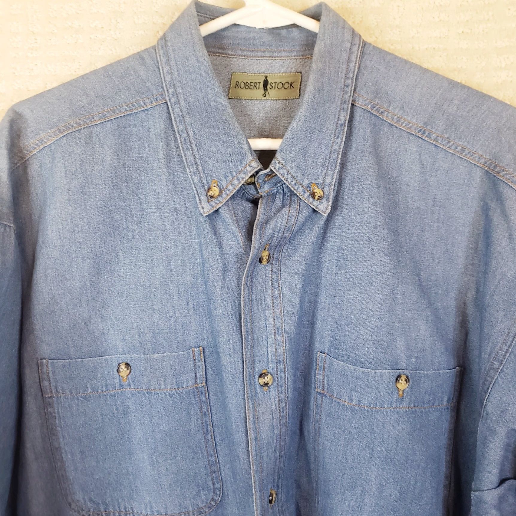 Denime Robert Stock Men's L Classic Chambray Denim Button Down Shirt Size US L / EU 52-54 / 3 - 3 Thumbnail