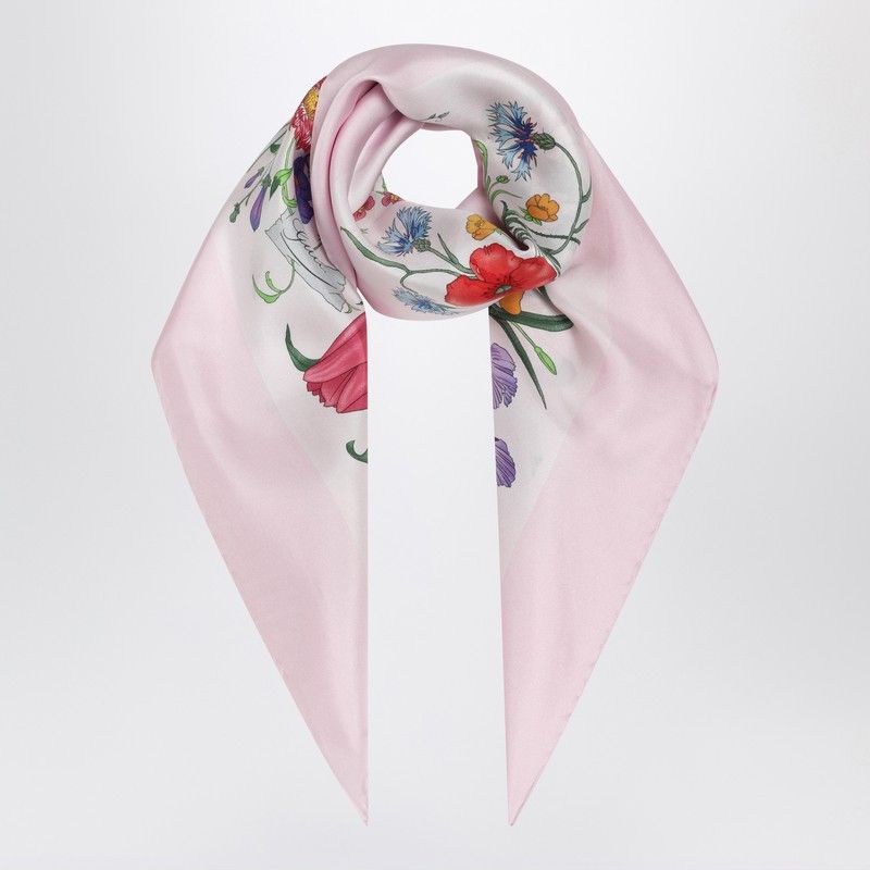 Gucci Gucci Pink Printed Silk Twill Scarf Size ONE SIZE - 1 Thumbnail