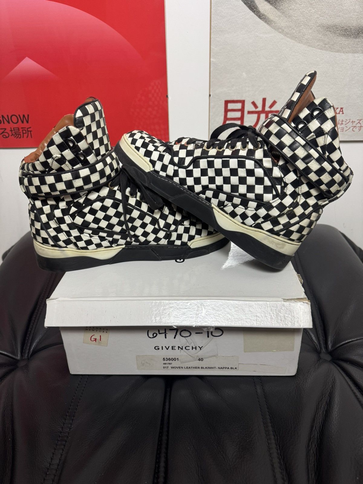 Givenchy Givenchy Tyson High-Top Sneakers Woven Leather Checkerboard Size US 7.5 / EU 40-41 - 5 Thumbnail