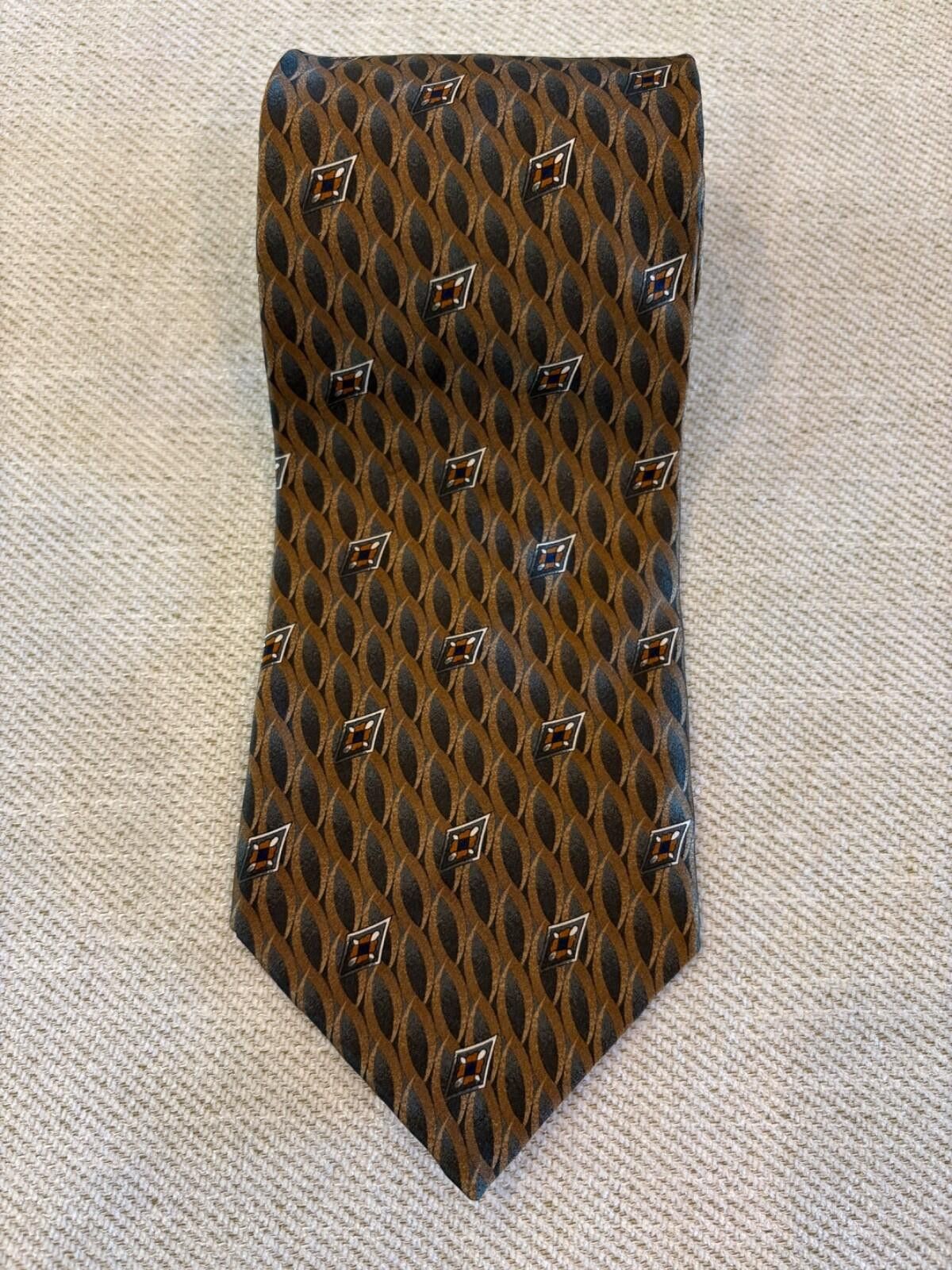 Carlo Palazzi Carlo Palazzi Couture Silk Tie Gold Charcoal Made in USA Vtg Size ONE SIZE - 3 Thumbnail