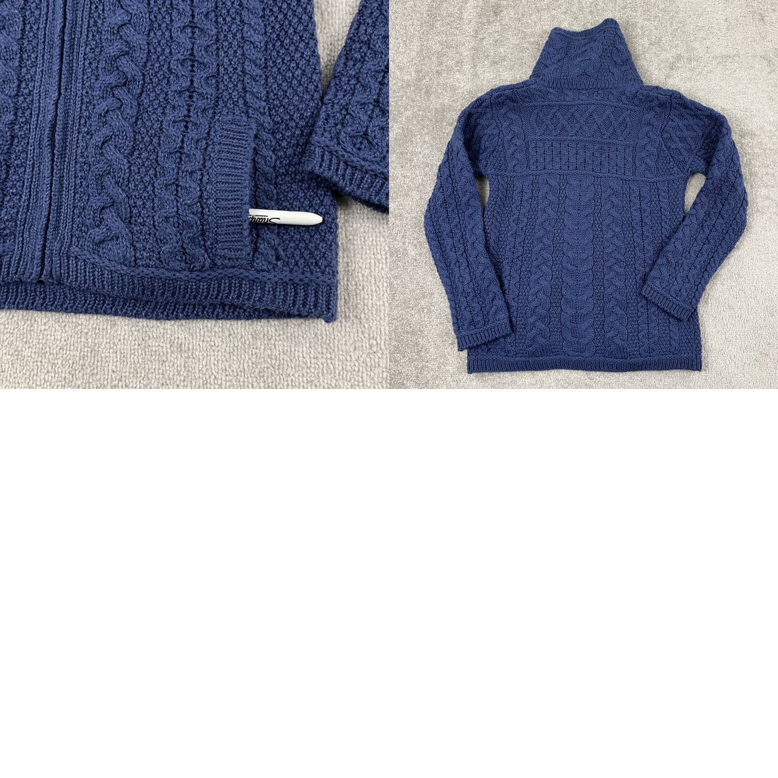 Vintage ARAN MOR Sweater Womens Small Blue Merino Wool High Neck Full Zip Cable Knit Classic Size S / US 4 / IT 40 - 8 Thumbnail