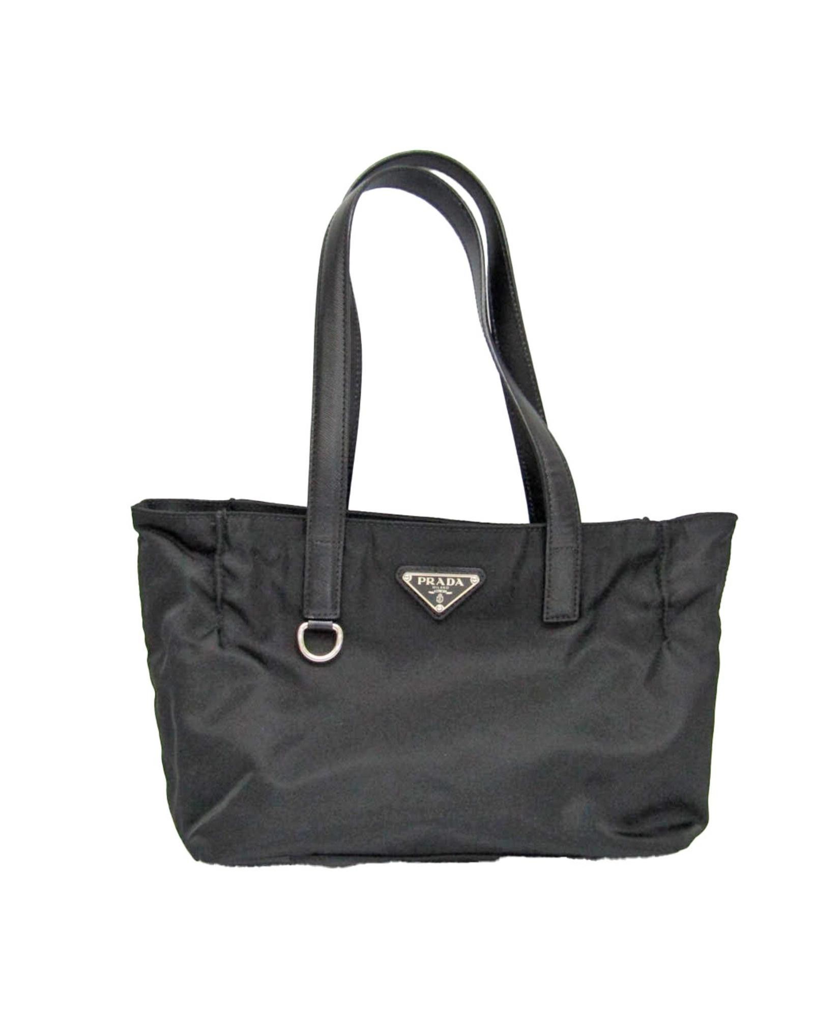image of Prada Black Leather Nylon Handbag, Women's