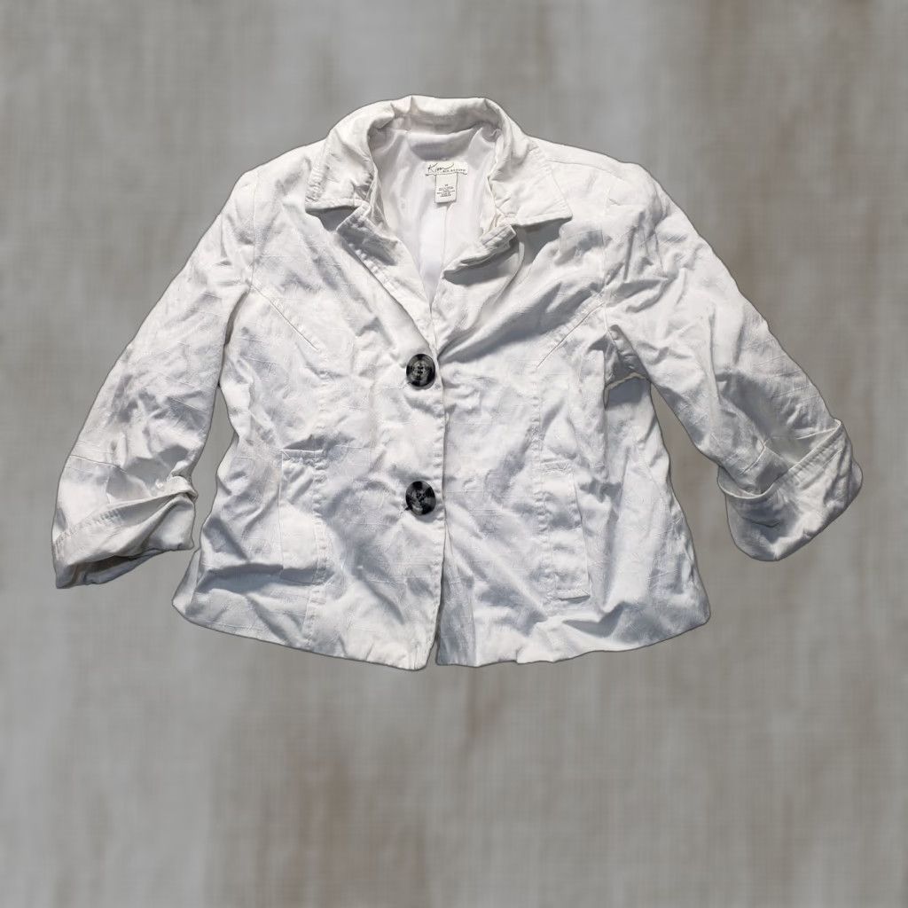 Vintage Kim Rogers Women's Jacket Solid White Button-Down Acrylic Blend Size 14 Office Casual Size XL / US 12-14 / IT 48-50 - 1 Thumbnail