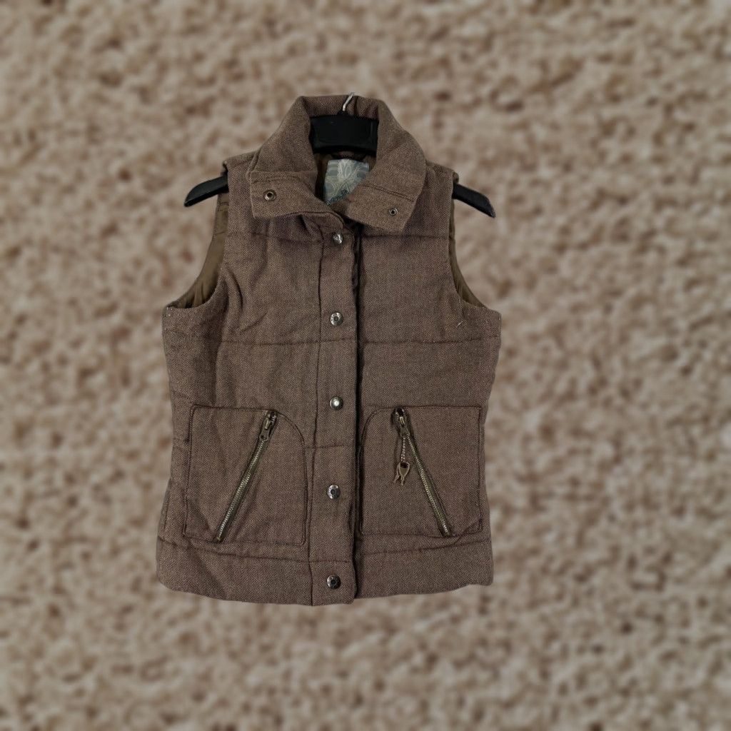 BB Dakota BB Dakota Vest Women Small Brown Wool Blend Herringbone Casual Fall Outdoor Sleeveless Size S / US 4 / IT 40 - 1 Thumbnail