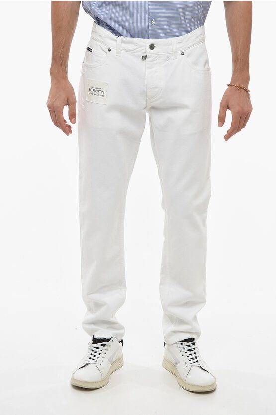 image of Dolce Gabbana Re-Edition Regular Fit Denims With Distressed Details 17Cm in White, Men's (Size 33)