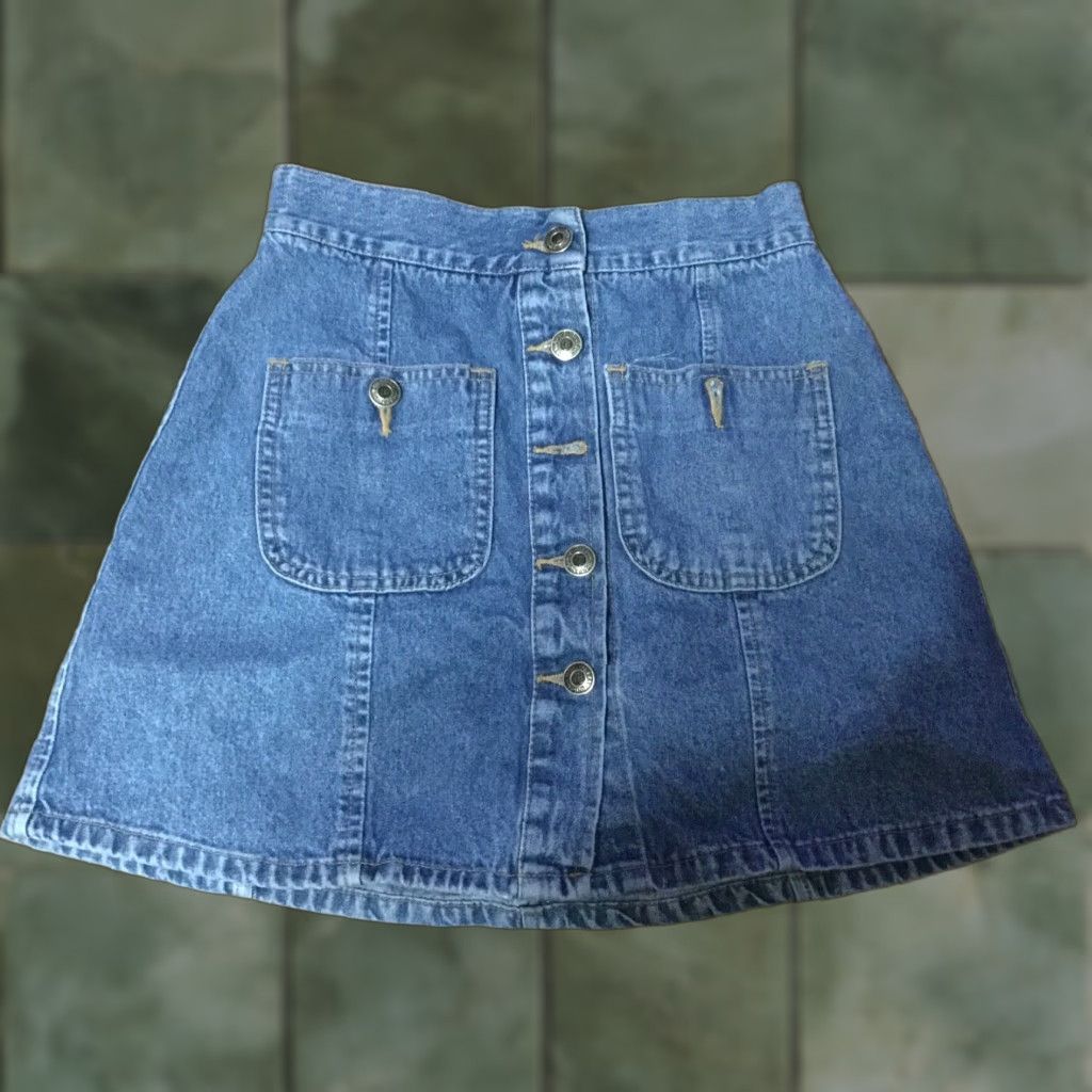 Vintage VINTAGE UNIONBAY Denim Mini Skirt Juniors Size 3 A-Line Blue 90s Womens Size 26" / US 2 / IT 38 - 1 Thumbnail