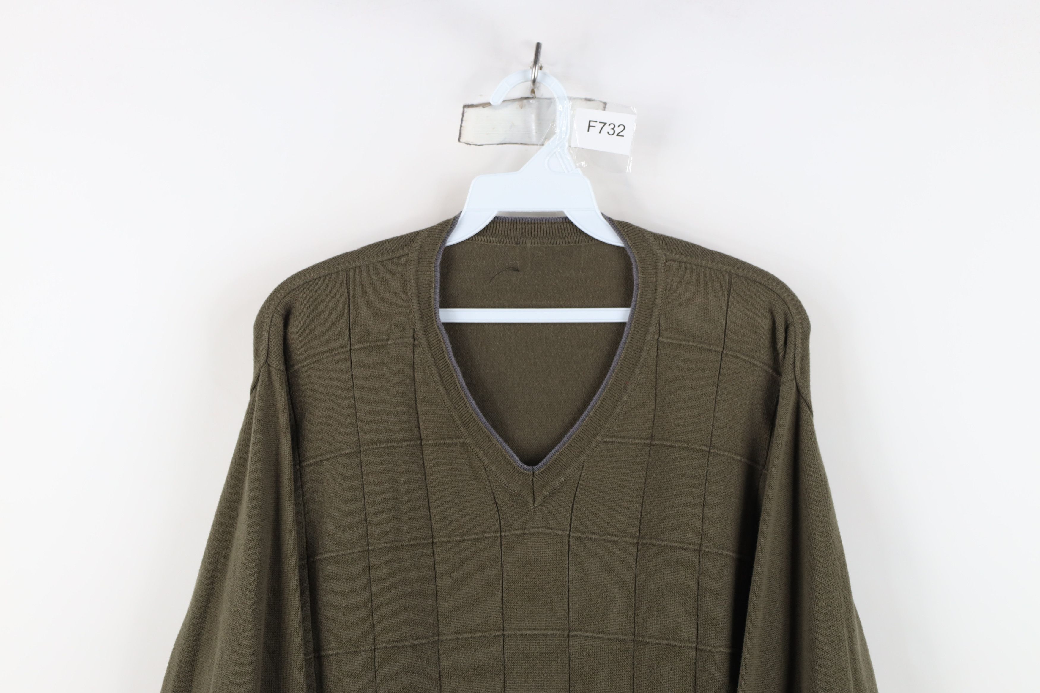 Vintage Vintage 90s Streetwear Checkered Knit V-Neck Sweater Green Size US L / EU 52-54 / 3 - 2 Thumbnail
