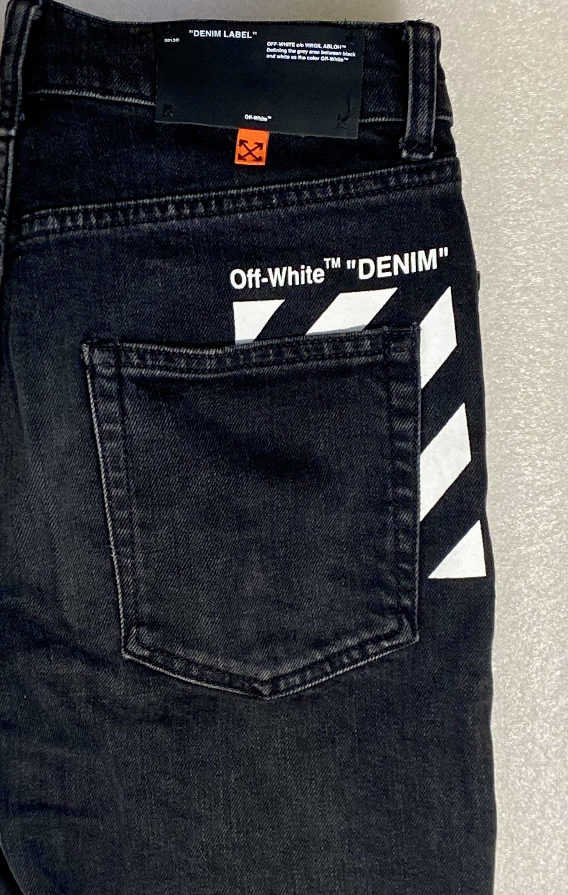 image of Off White x Virgil Abloh Off-White Logo Black "denim" Stripe Print Slim Fit Jeans, Men's (Size 29)