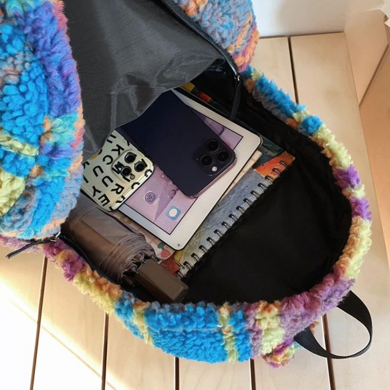 Japanese Brand Unisex Fluffy Wool Plush Backpack Size ONE SIZE - 5 Thumbnail