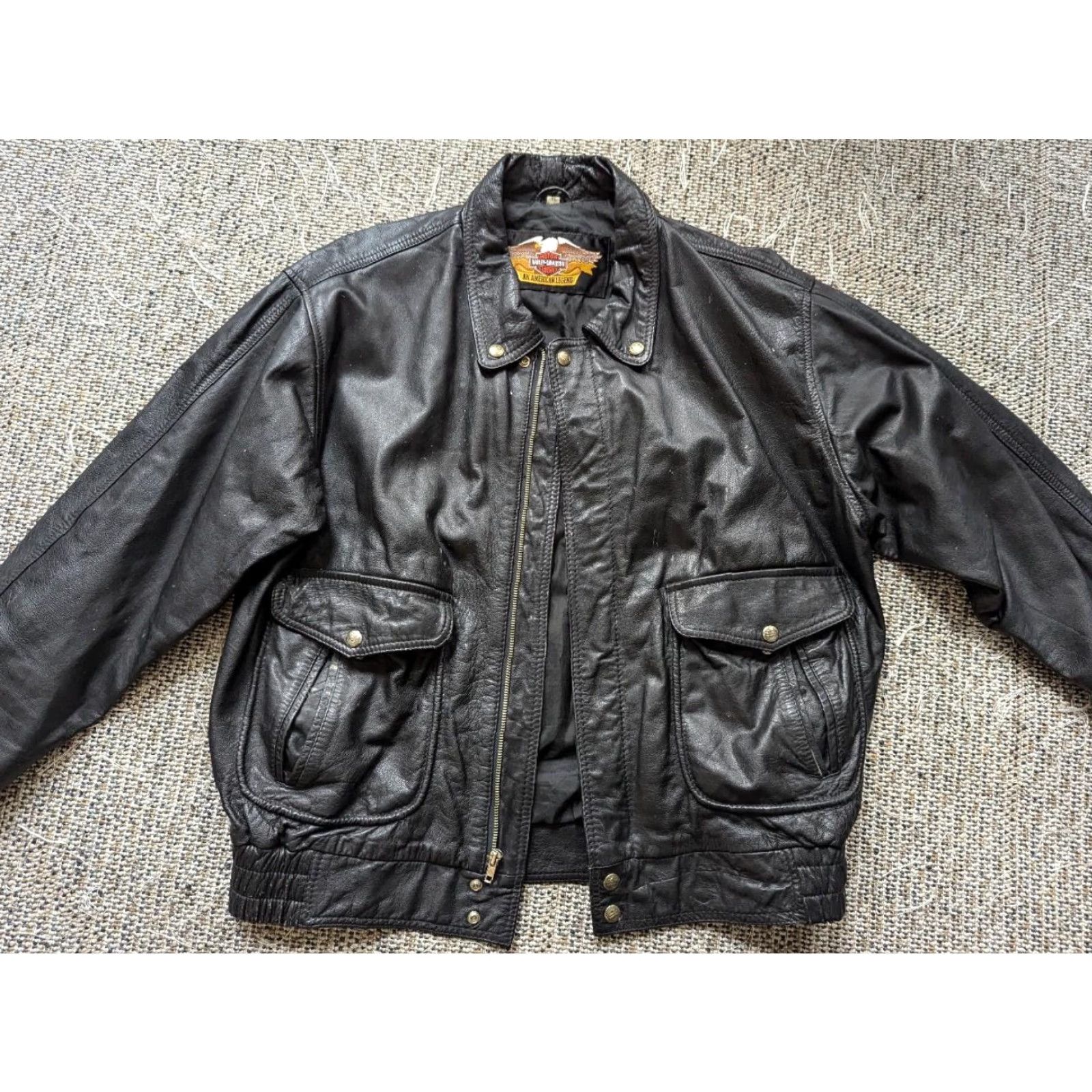 Harley Davidson VINTAGE Harley-Davidson leather XL black BOMBER motorcycle Jacket Mens XL Black Size US XL / EU 56 / 4 - 6 Thumbnail