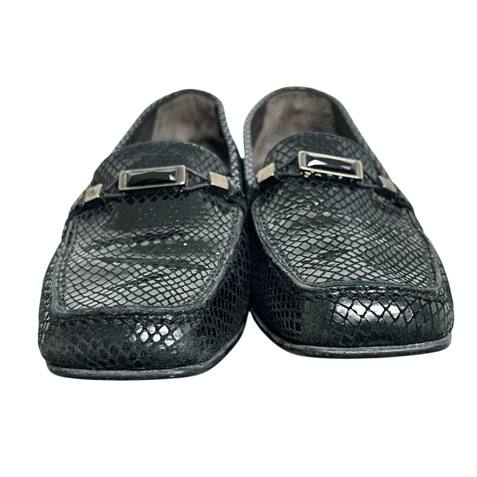 Stuart Weitzman Stuart Weitzman Leather Snakeskin Square Toe Loafers Onyx Size US 7.5 / IT 37.5 - 2 Thumbnail