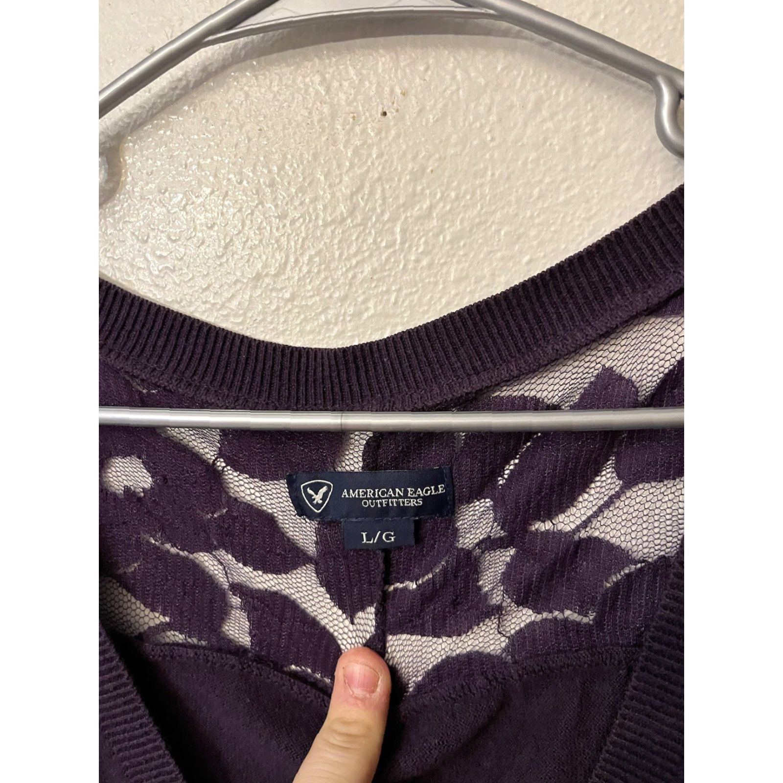American Eagle Outfitters American Eagle Outfitters Sweater Cardigan Womens Large Purple Lace Open Front 3/4 Sleeve V-Neck Knit Solid Casual Vintage No Size L / US 10 / IT 46 - 3 Thumbnail