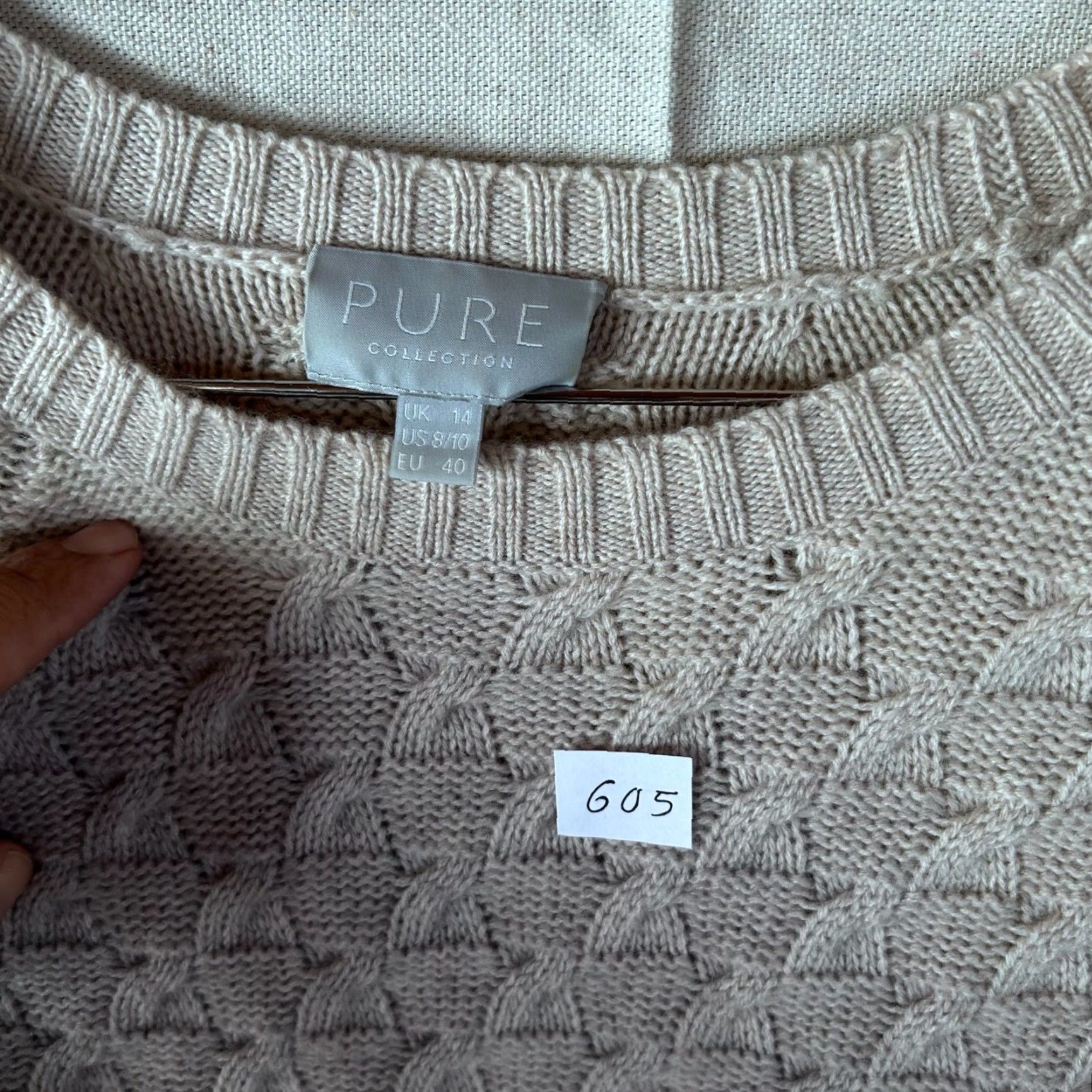 VINTAGE Pure Collection Sweater Knit Cable Knit Raglan 3/4 Sleeve 