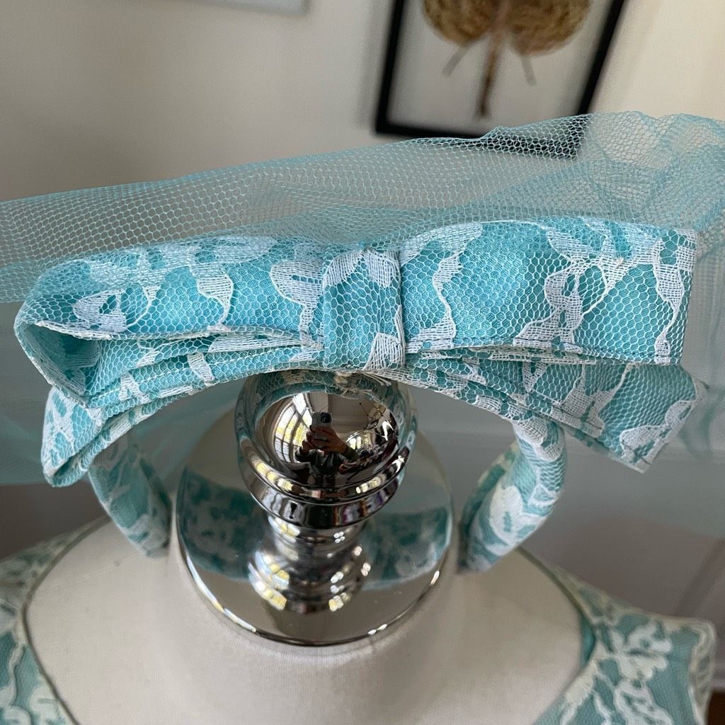 Vintage Vintage 60s Turquoise Blue Ivory Lace Fit & Flare Dress Shru Size XS / US 0-2 / IT 36-38 - 8 Thumbnail