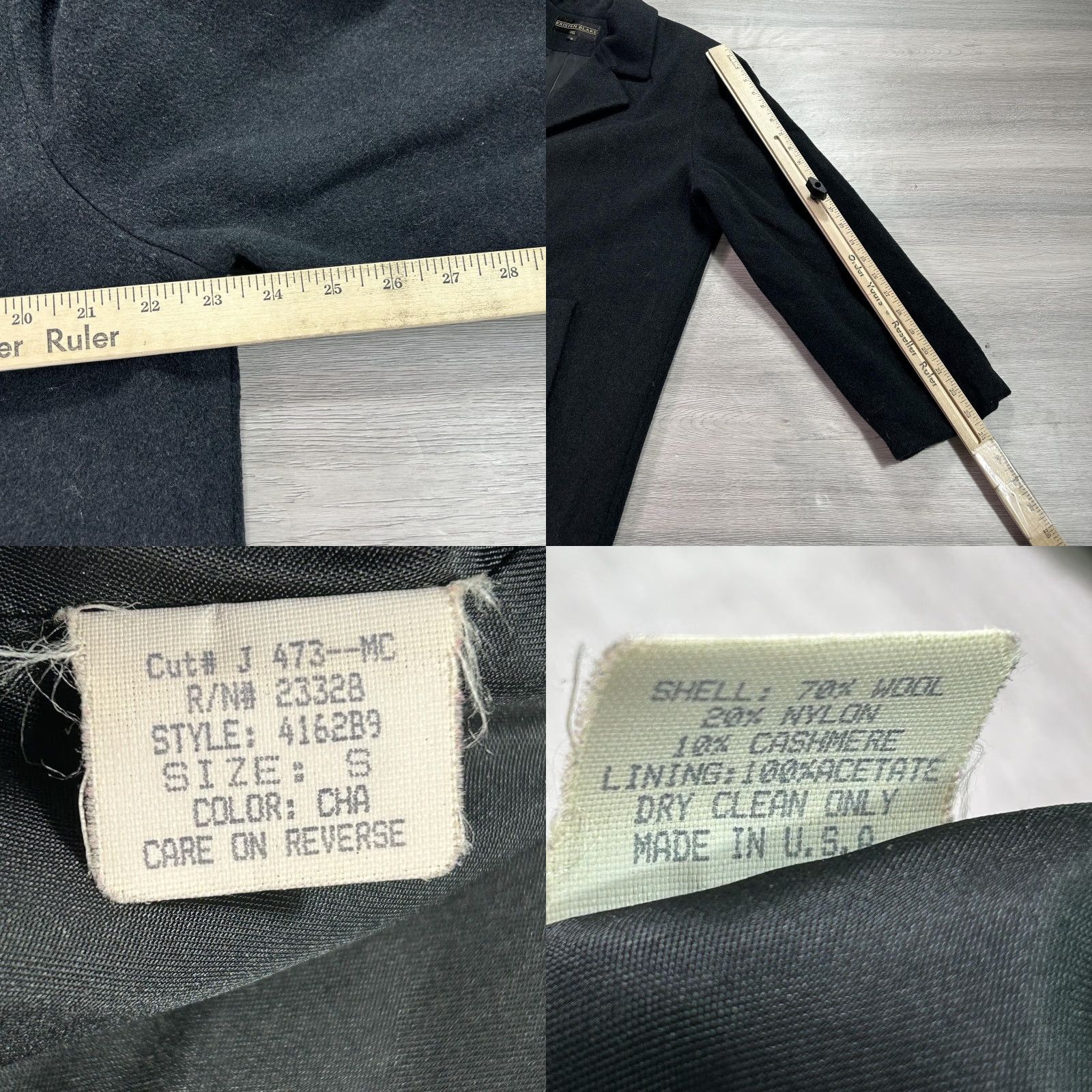Vintage Kristen Blake Coat Womens Small Black Wool Cashmere Blend Lined Made USA Pockets Mid-Length Button Single-Breasted Overcoat Size S / US 4 / IT 40 - 8 Thumbnail