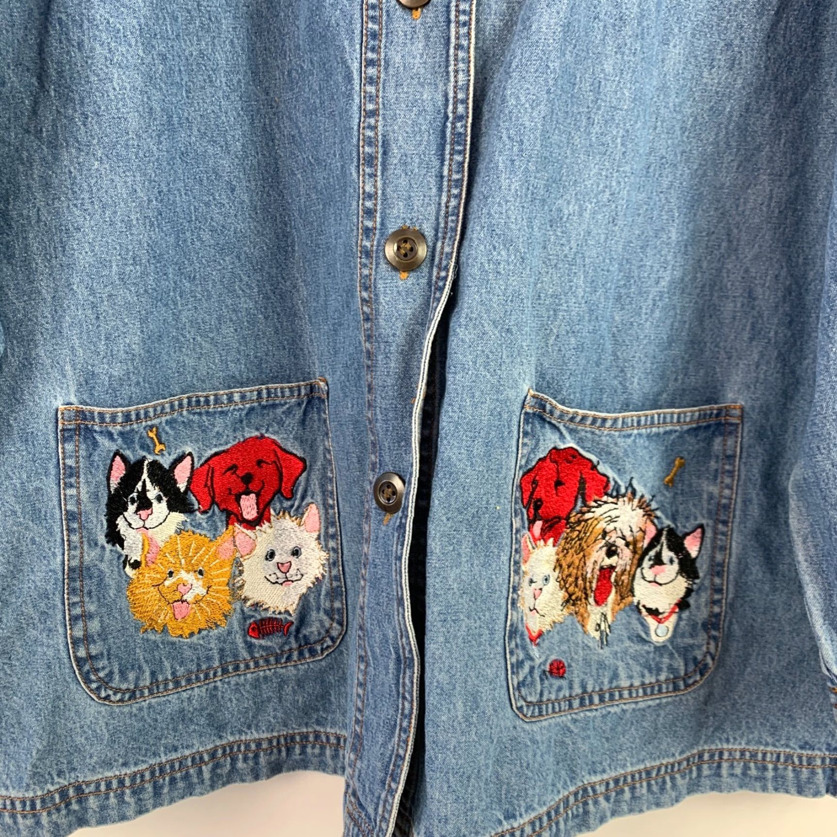 Blair VINTAGE Blair Cat Dogs Animal Lover Denim Jean Shirt Jacket Large Size L / US 10 / IT 46 - 3 Thumbnail