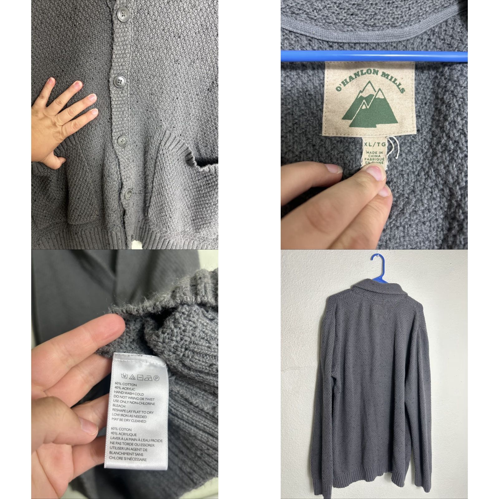 Vintage O’Hanlon Mills Men’s Grey Knit V Neck Cardigan Sweater XL Long Sleeve Button Size US XL / EU 56 / 4 - 8 Thumbnail
