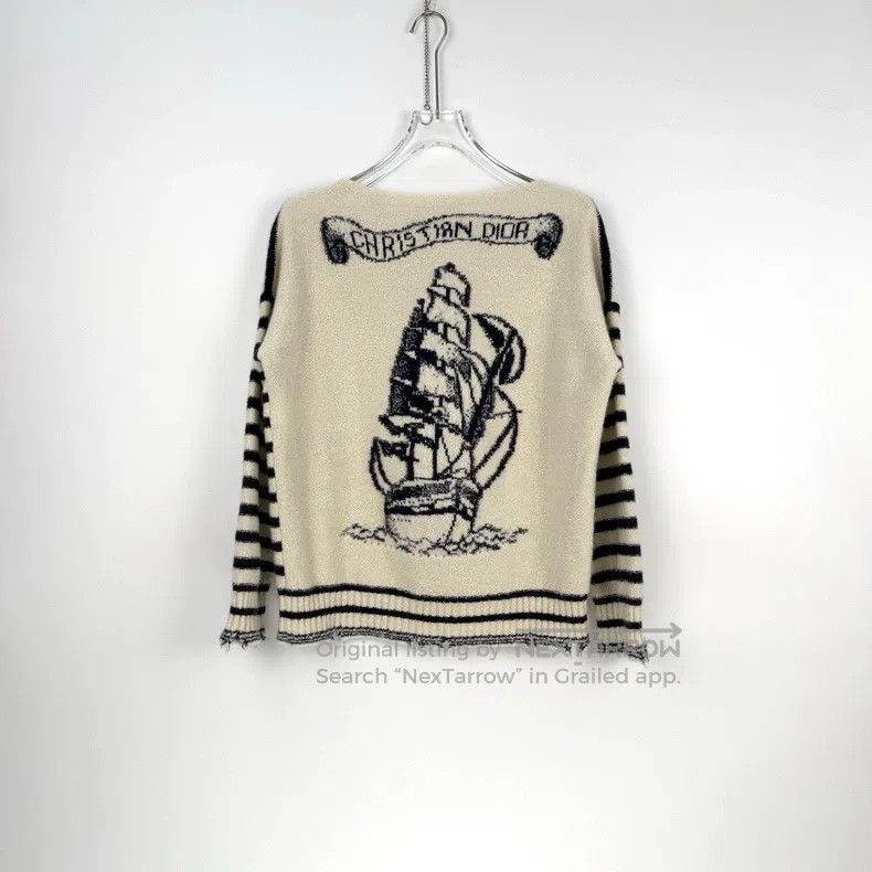 Dior Dior Blue and white striped destructive wind cashmere mulb Size XS / US 0-2 / IT 36-38 - 4 Thumbnail