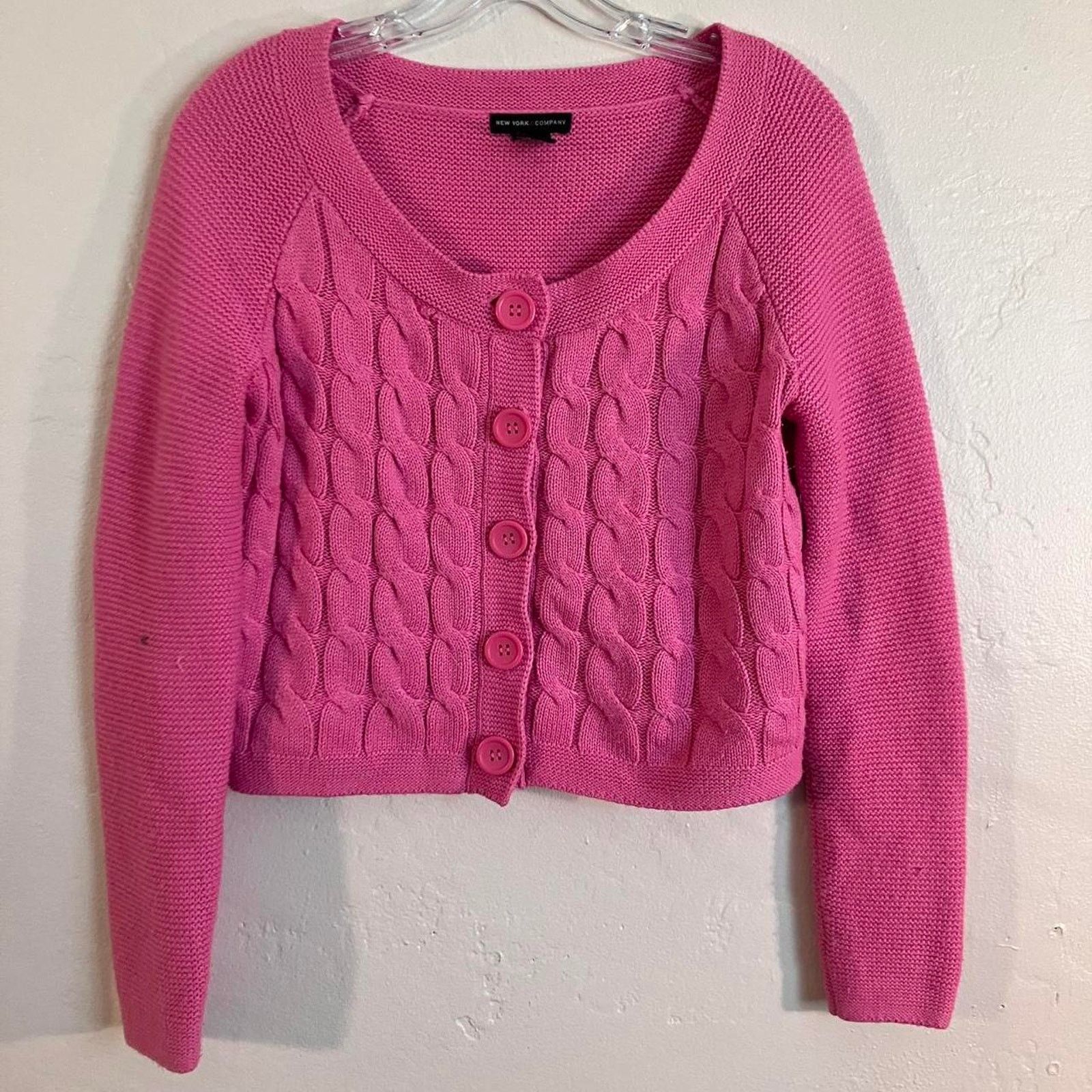Other New York & Company Light Pink Cable Knit Crop Top Cardigan Size S / US 4 / IT 40 - 1 Thumbnail