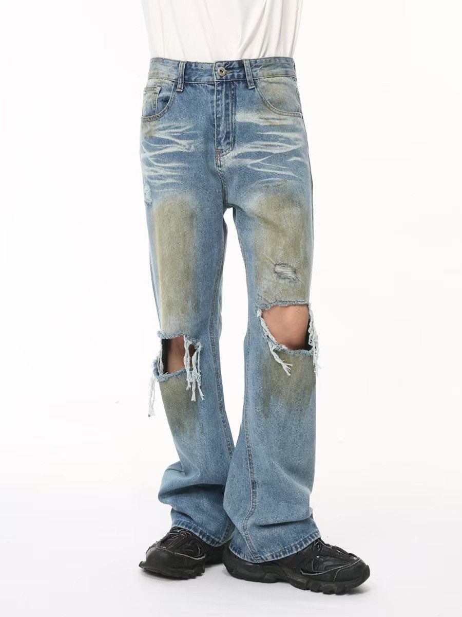 Japanese Brand × Vintage Washed Blue Ripped Loose Hip Hop Jeans Size US 30 / EU 46 - 1 Thumbnail