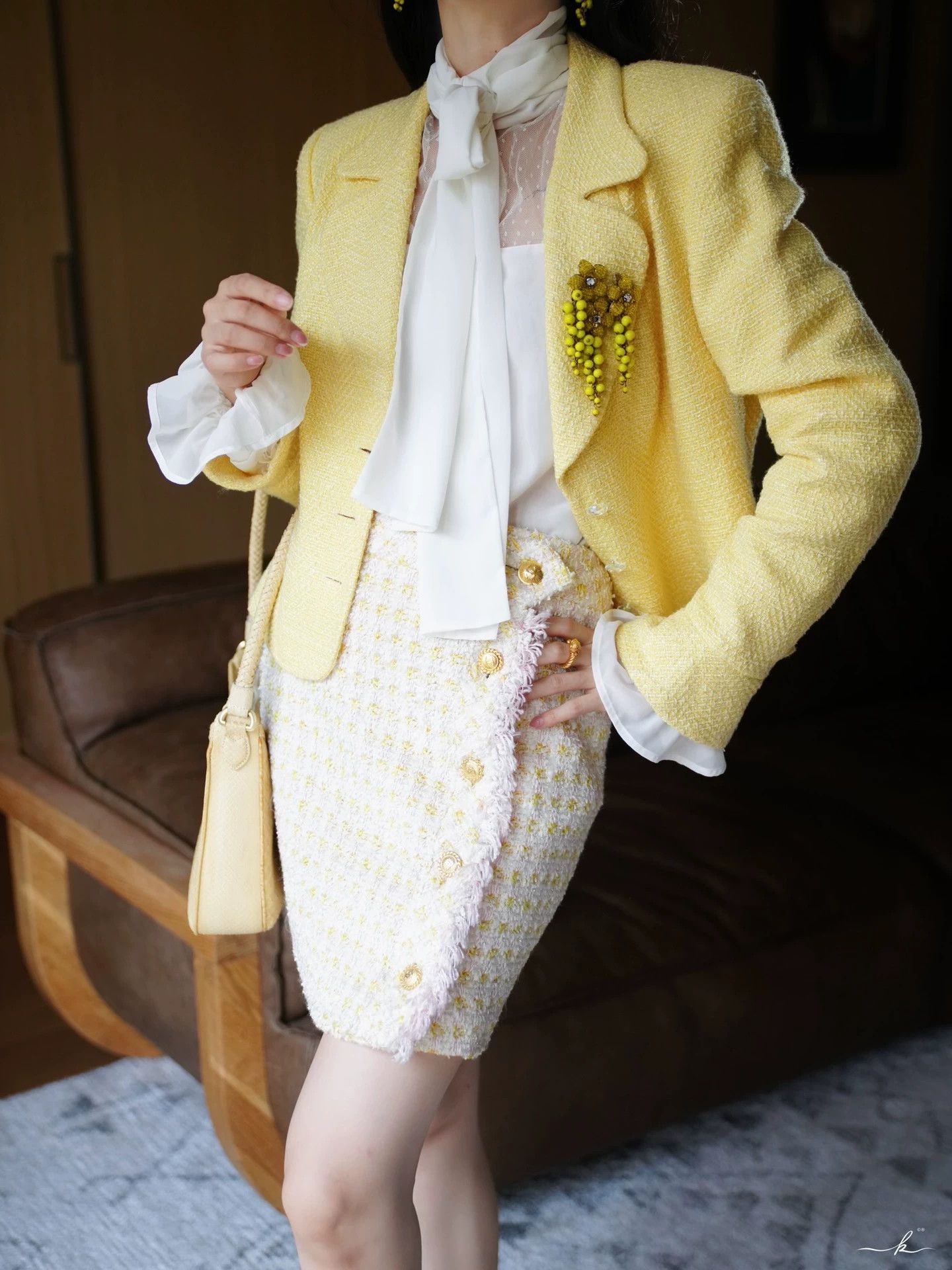 Escada Escada Vintage Pale Yellow Flared Sleeve Blazer 40 Size S / US 4 / IT 40 - 8 Thumbnail