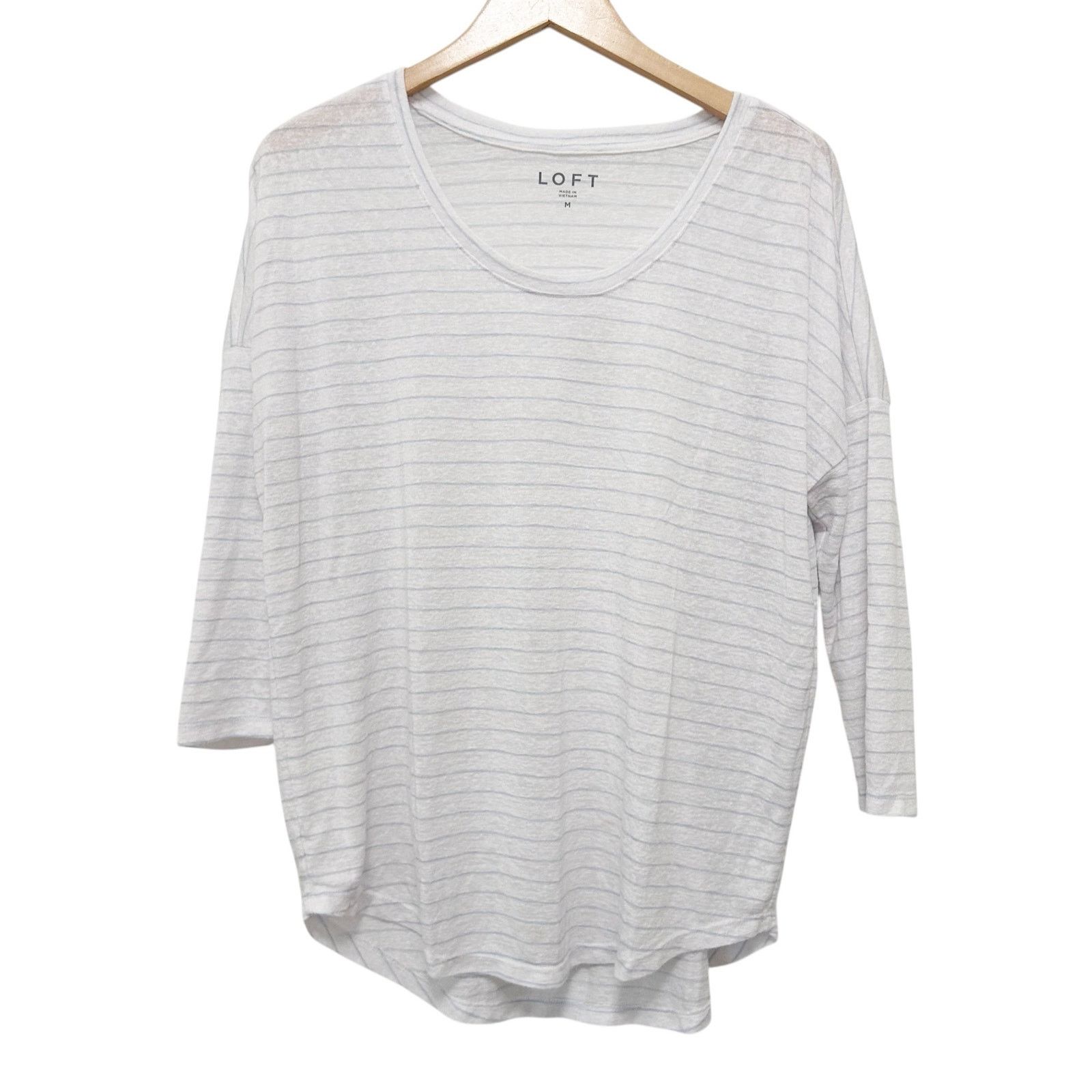 Loft Loft White Blue Striped 3/4 Dolman Sleeve Shirt Sz M Size M / US 6-8 / IT 42-44 - 1 Thumbnail