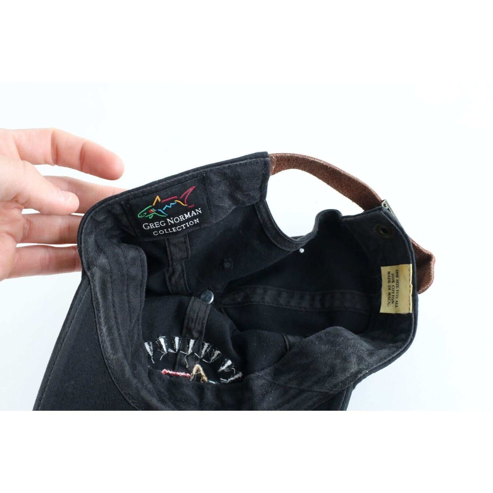 Greg Norman × Vintage Vintage 90s Greg Norman Golf Shark Golfing Leather Strap Hat Size ONE SIZE - 9 Thumbnail