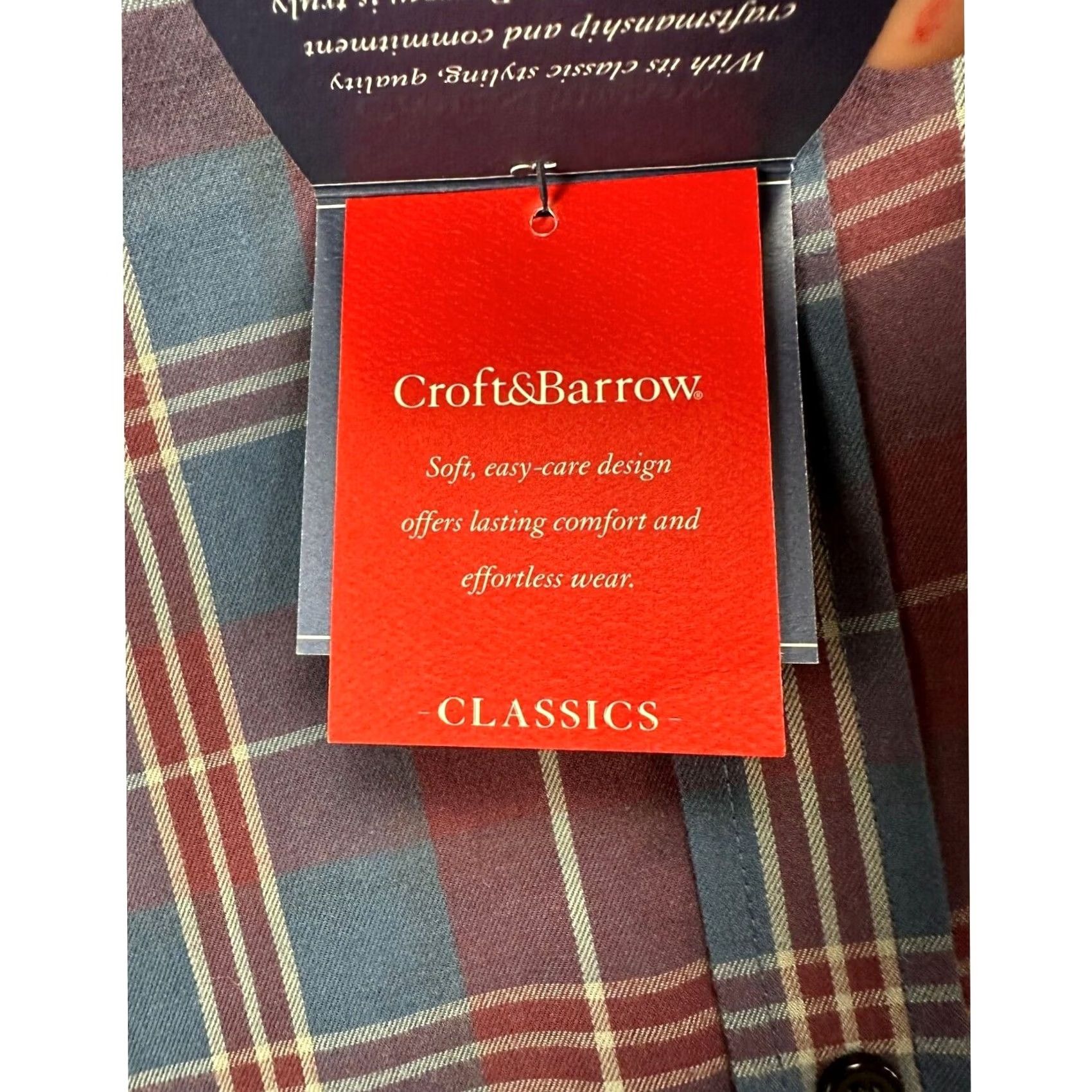 Croft & Barrow VINTAGE Croft & Barrow Shirt Mens Large Woven Blue Tartan Plaid Easy-Care Button-Down NEW Size US L / EU 52-54 / 3 - 7 Thumbnail