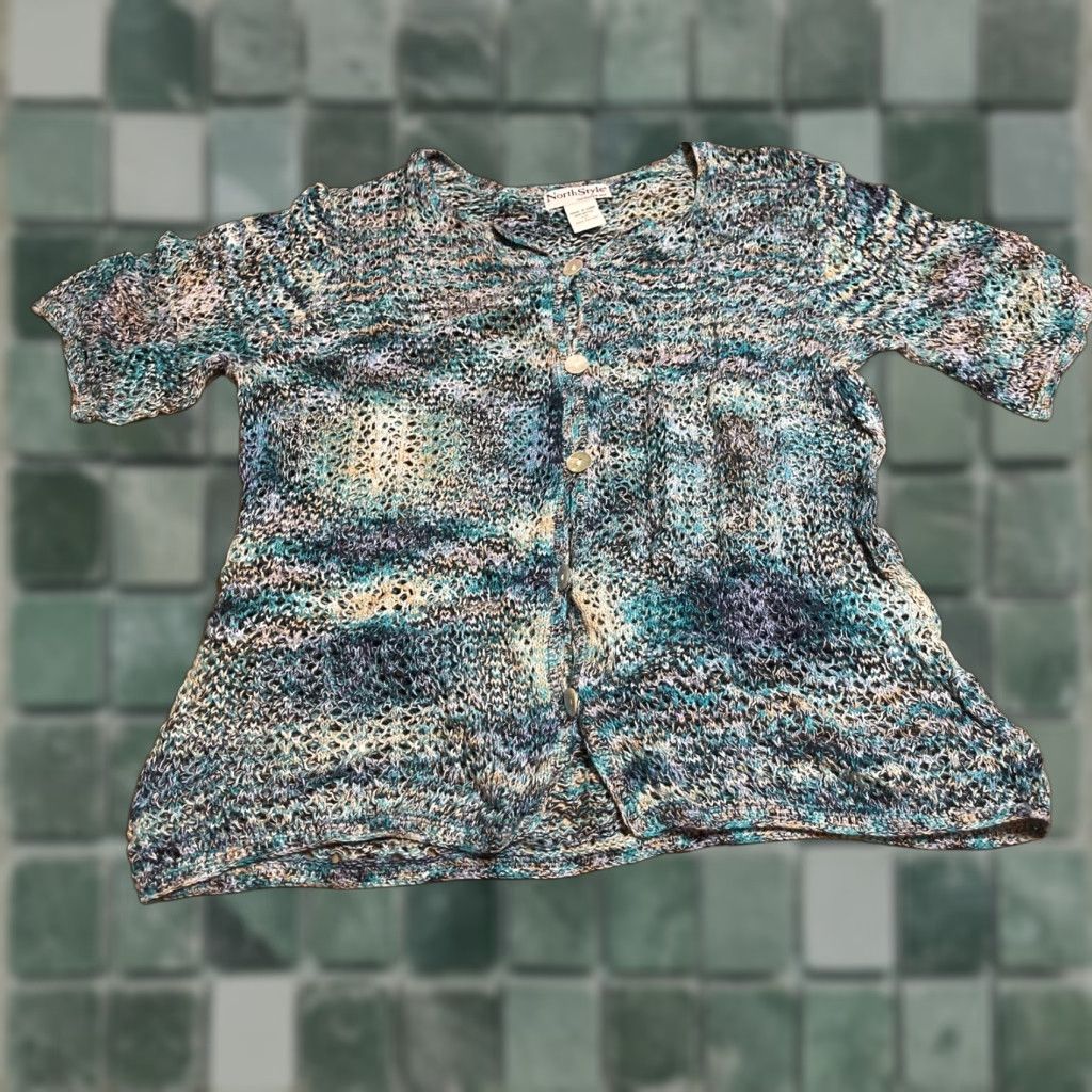 Vintage NorthStyle Shirt Womens Small S Button Up Blue Knit Cotton Short Sleeve Breathing Easy Care Classic Fit Size S / US 4 / IT 40 - 1 Thumbnail