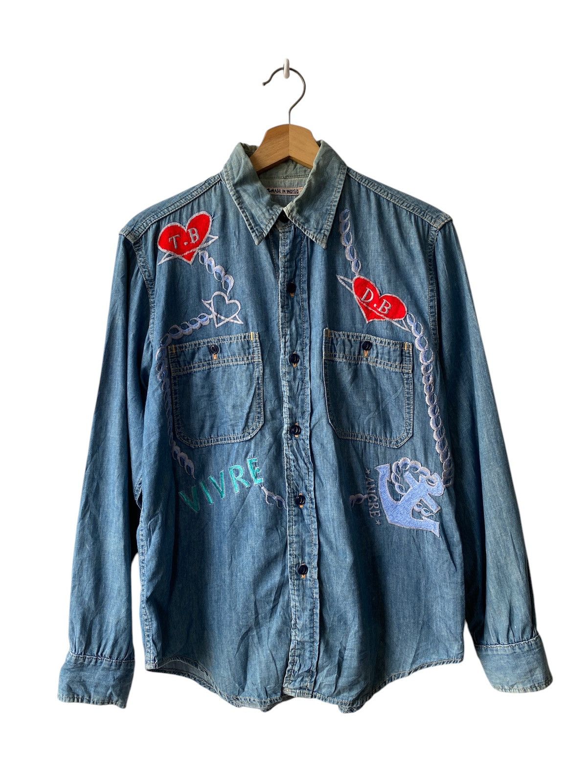 Indigo × Japanese Brand × Kapital Vintage 90s Japan Made In Indigo Spellout Design Shirt Size US M / EU 48-50 / 2 - 1 Thumbnail
