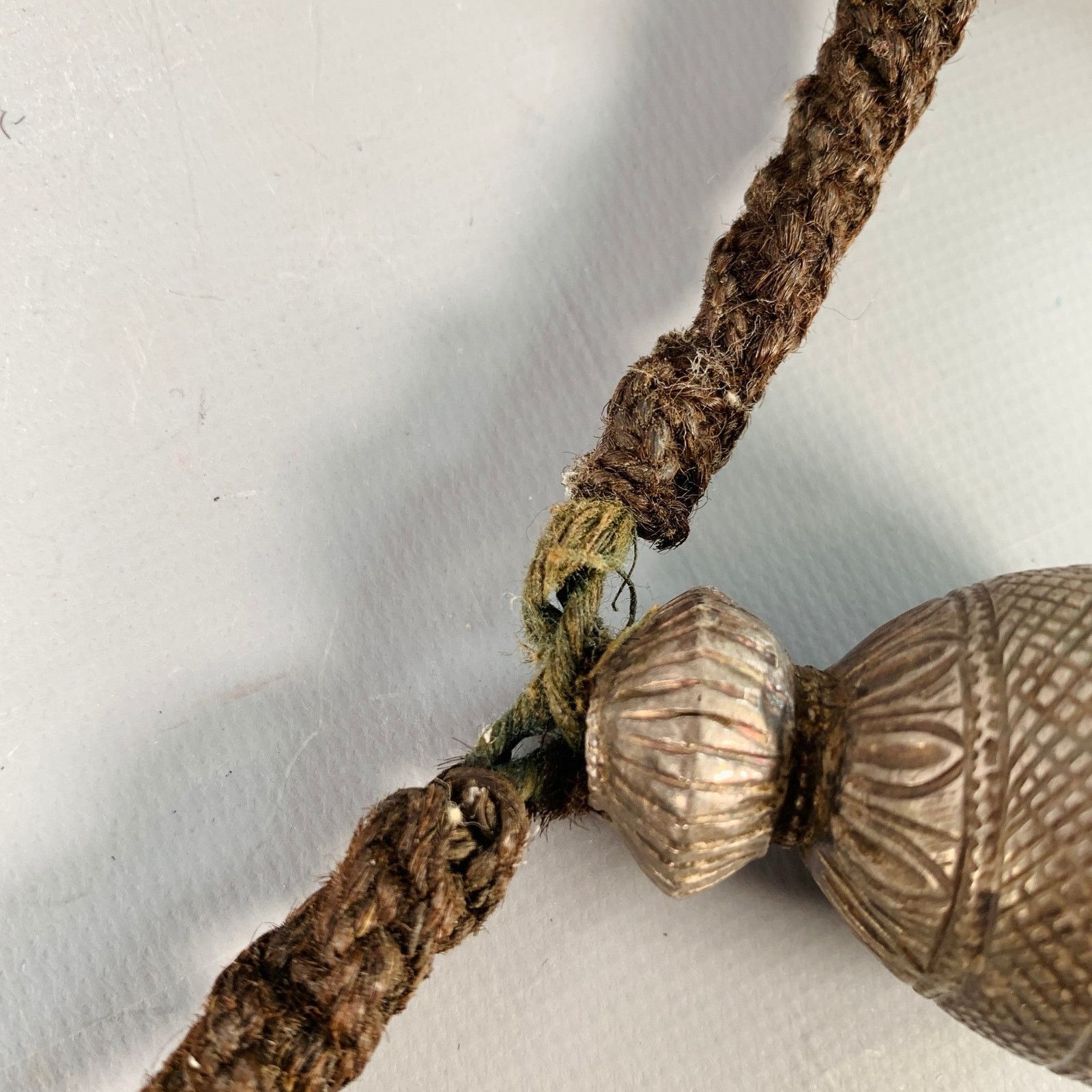 Vintage Brown Silver Cord Metal Chunky Beaded Pendant Necklace Size 36 - 4 Thumbnail